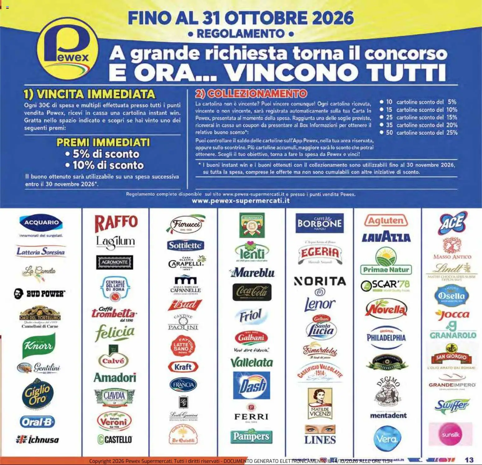 Volantino Pewex del 14/10/2026 | Pagina: 13 | Prodotti: Cannelloni, Lindt, Latte, Pampers