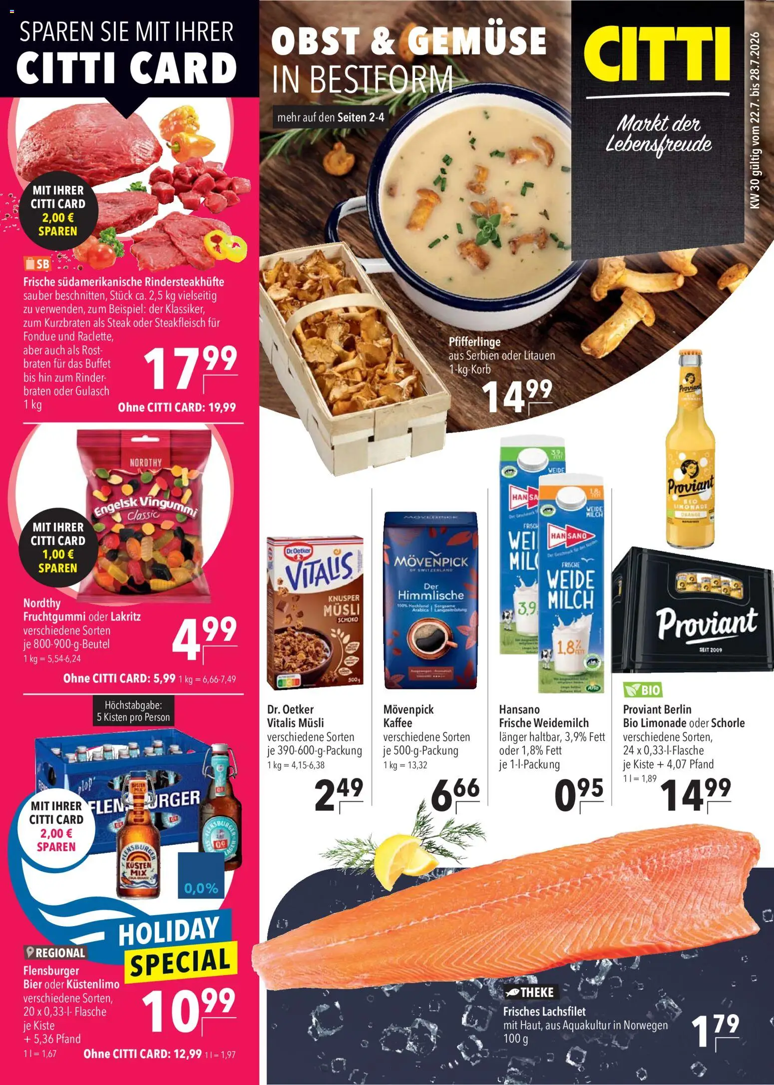 CITTI Markt Prospekt – gültig ab 22.07.2026 | Seite: 1 | Produkte: Musli, Limonade, Flensburger, Pfifferlinge