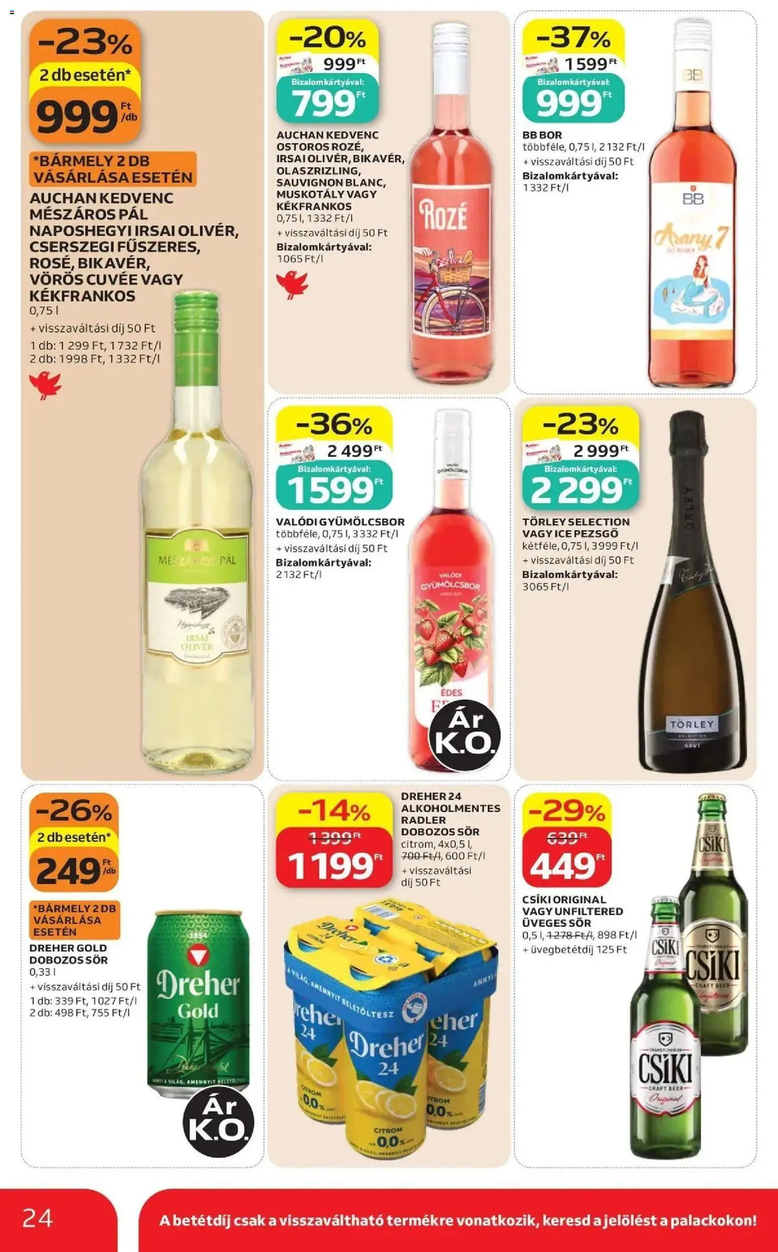 Auchan akciós újság Szolnok - 2026.08.27. -tól/töl > akció, lapozható szórólap 🛍️ | Oldal: 24 | Termékek: Üveges sör, Radler, Cuvée, Dobozos sör