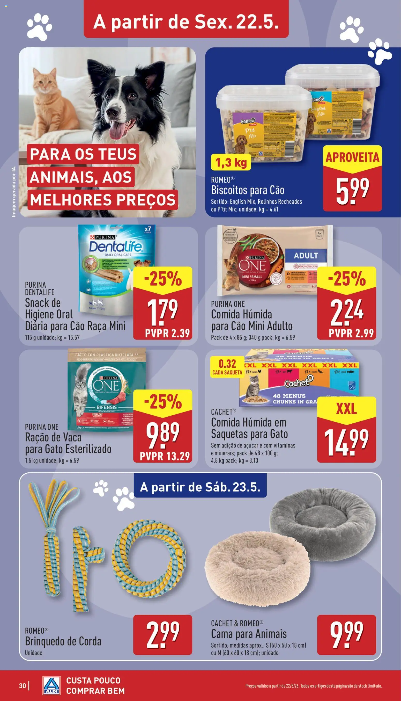 Aldi folheto │ válido de 18.05.2026 | Página: 30 | Produtos: Purina one, Cama, Açúcar, Biscoitos