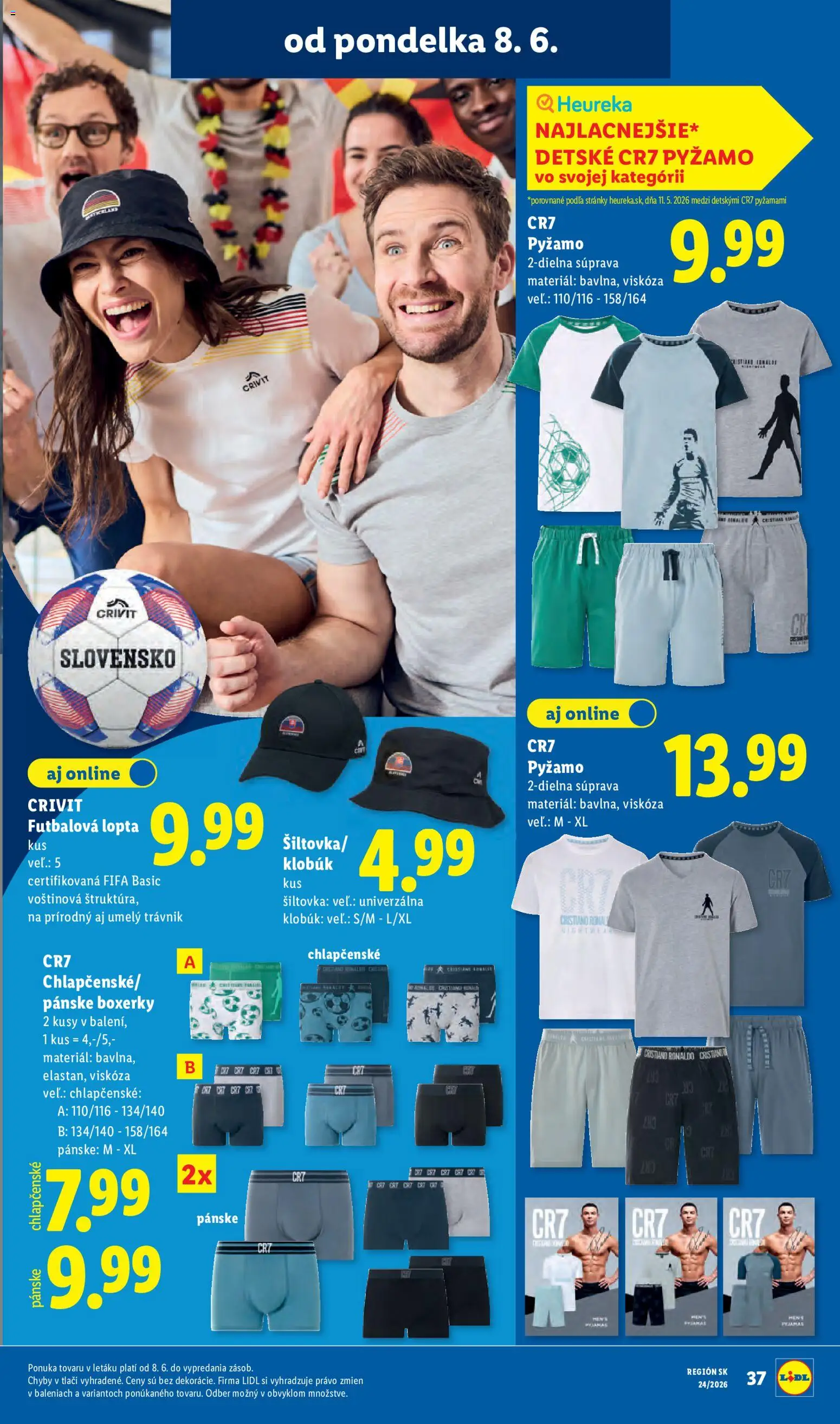 Nové Lidl akcie – leták je platný od 08.06.2026 | Strana: 54 | Produkty: Lopta, Pyžamo, Boxerky, Klobúk