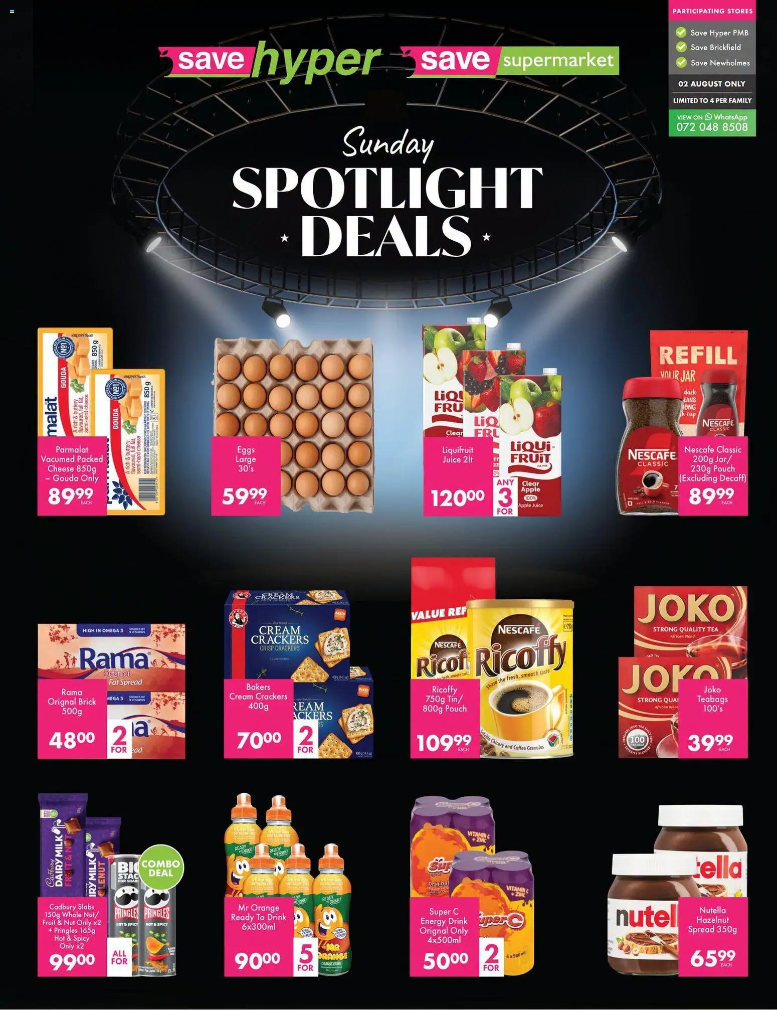 New Save catalogue – valid from 02/08/2026 | Page: 1 | Products: Coffee, Juice, Fat spread, Fruit