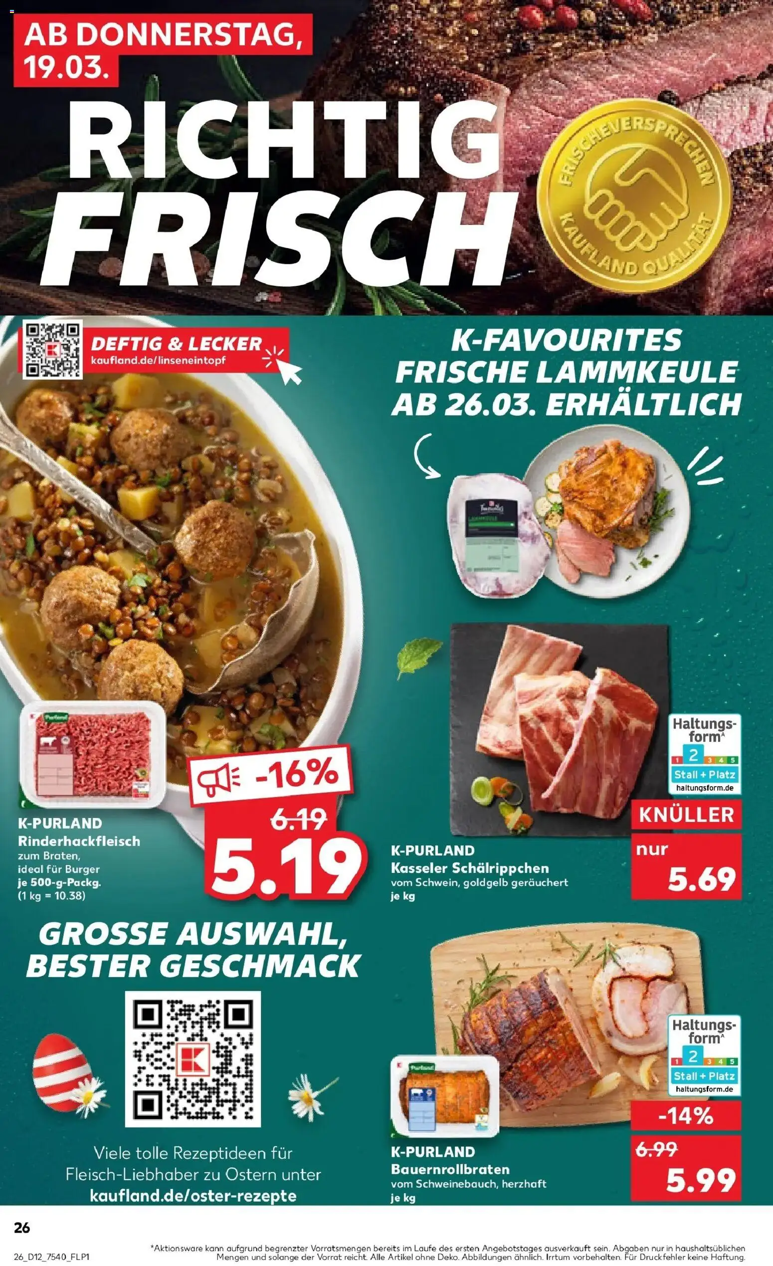 Kaufland Prospekt Annaberg-Buchholz	 – gültig ab 19.03.2026 | Seite: 26 | Produkte: Lammkeule, Burger