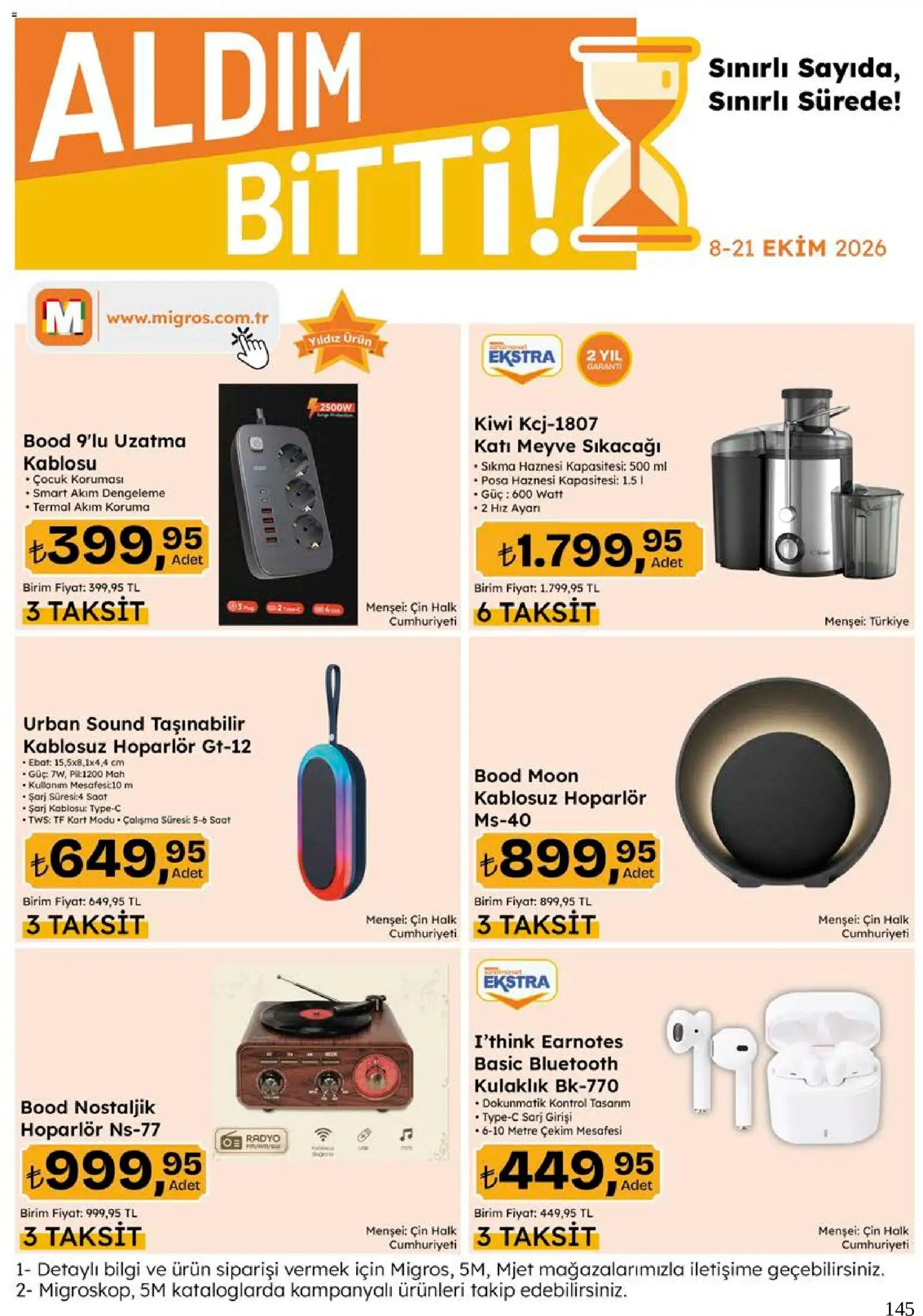 Migros Katalog - 5M Migroskop Dijital - 08 Ekim 2026 tarihinden itibaren geçerlidir | Sayfa: 145 | Ürünler: Şarj kablosu, Meyve, Kulaklık, Hoparlör