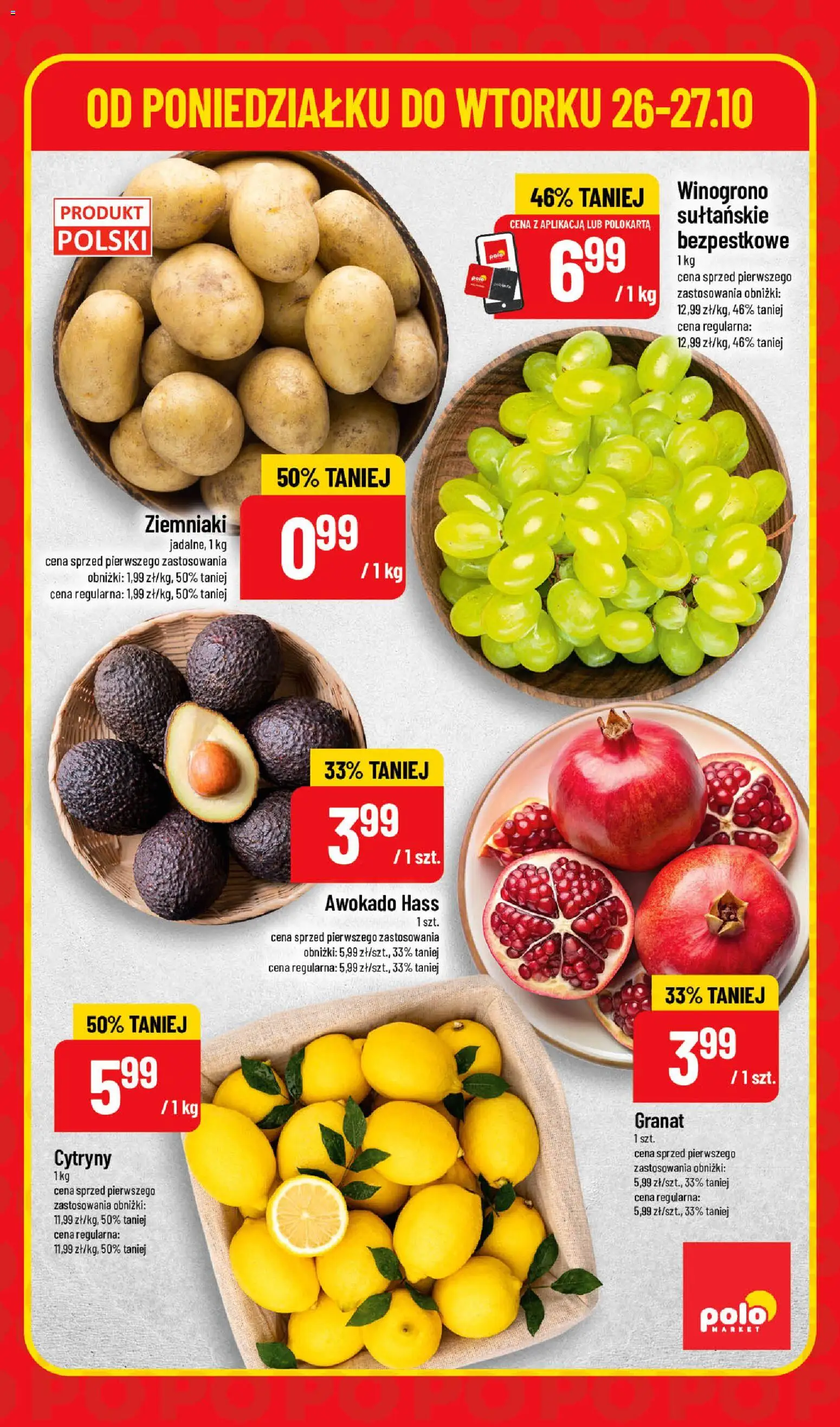 Nowa POLOmarket gazetka od jutra 26.10.2026 | Strona: 3 | Produkty: Winogrono, Awokado Hass, Awokado, Ziemniaki