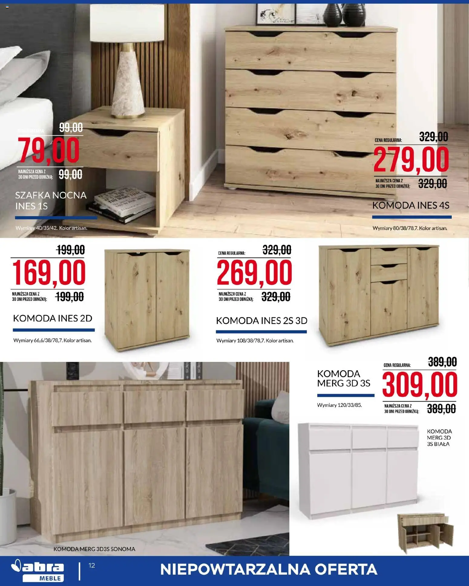 Abra meble gazetka od 01.09.2026 | Strona: 12 | Produkty: Komoda, Szafka nocna