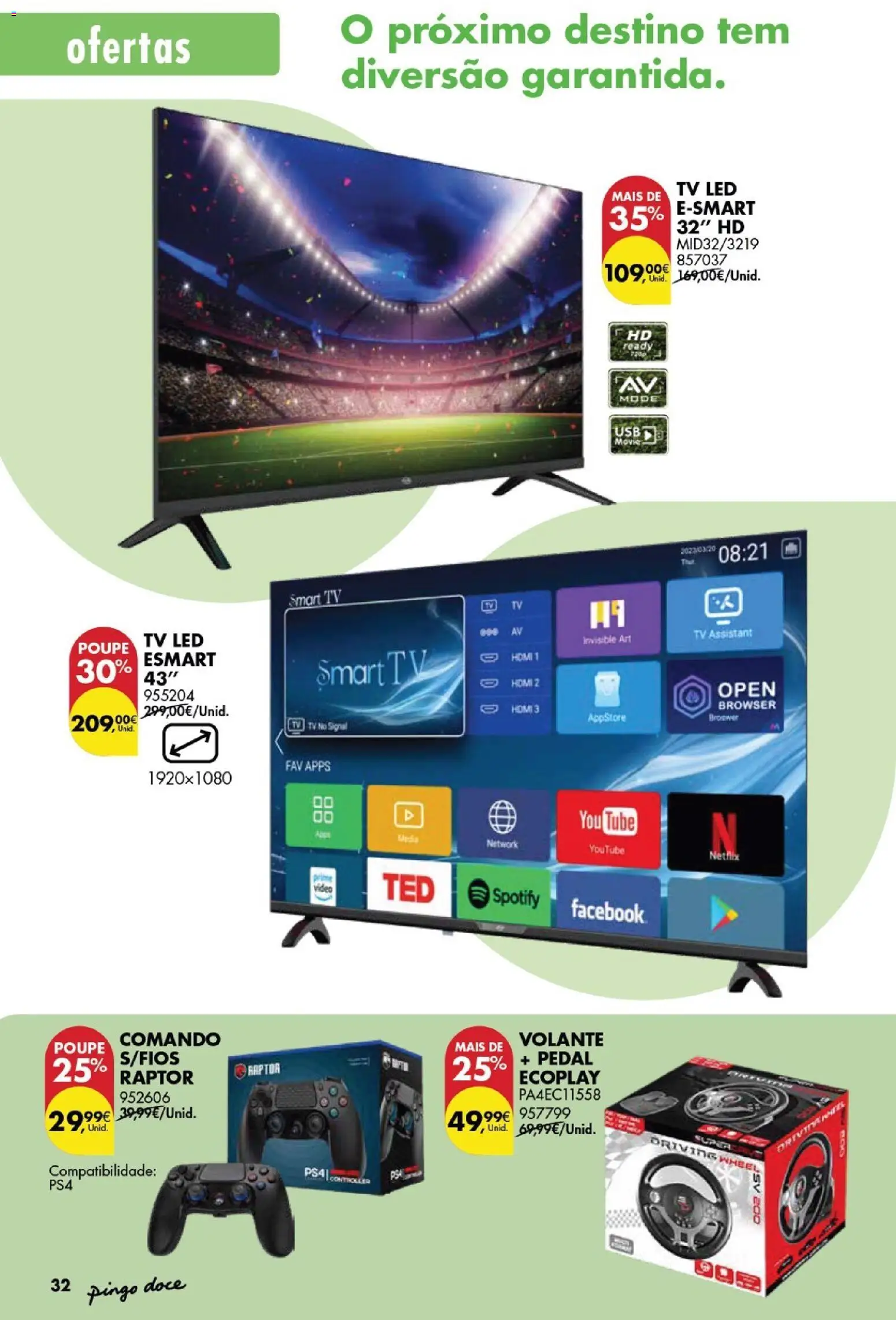 Pingo Doce folheto Bazar Páscoa │ válido de 03.03.2026 | Página: 32 | Produtos: Vídeo, Tv led