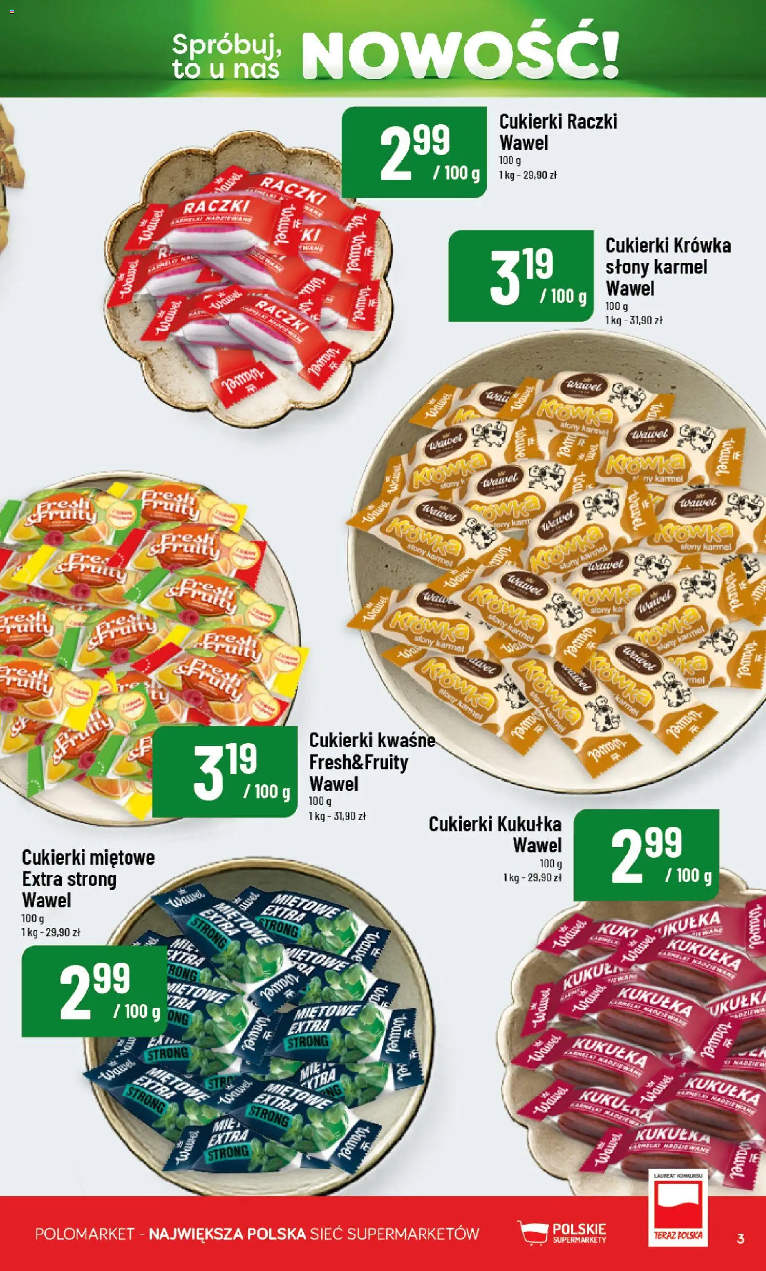 Nowa POLOmarket gazetka od jutra 19.08.2026 | Strona: 3 | Produkty: Słony karmel, Krowka, Cukierki