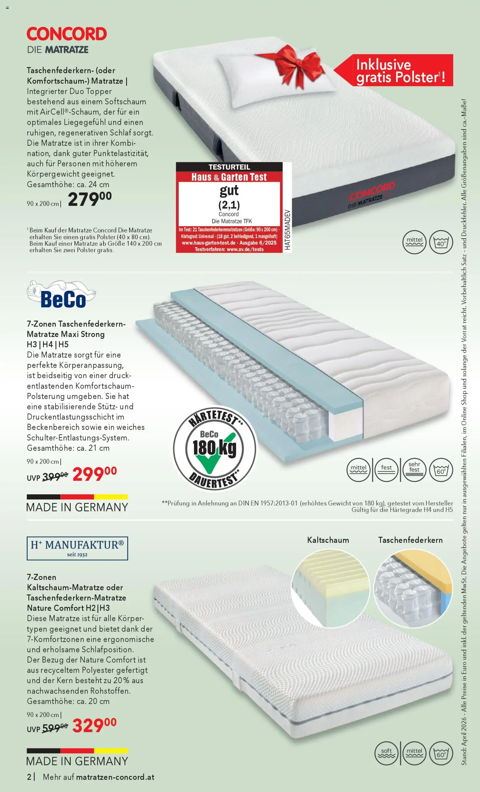 Matratzen Concord Flugblatt gültig ab 29.04.2026 | Seite: 2 | Produkte: Gewicht, Matratze