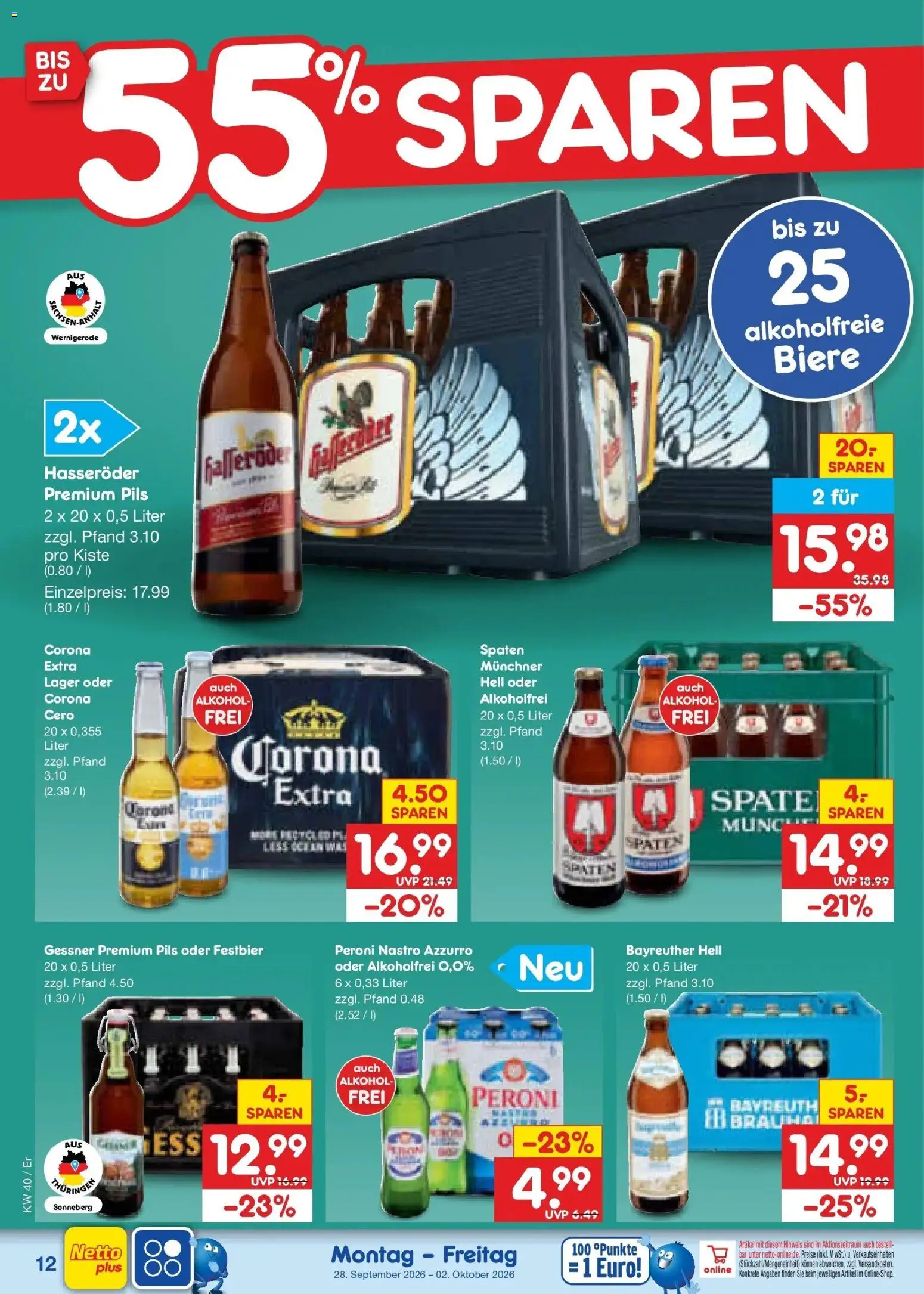 Netto Marken-Discount Prospekt Nordhausen – gültig ab 28.09.2026 | Seite: 18 | Produkte: Bayreuther hell, Pils, Alkohol, Hasseröder