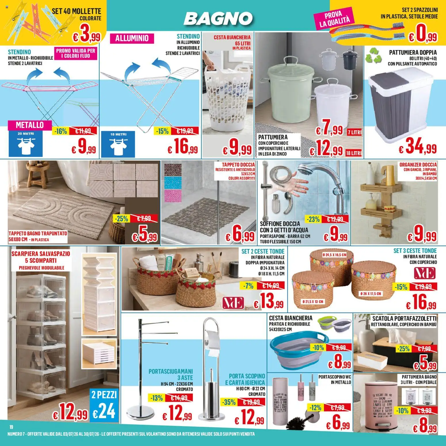Volantino Satur del 03/07/2026 | Pagina: 19 | Prodotti: Pattumiera, Scarpiera, WC, Tappeto