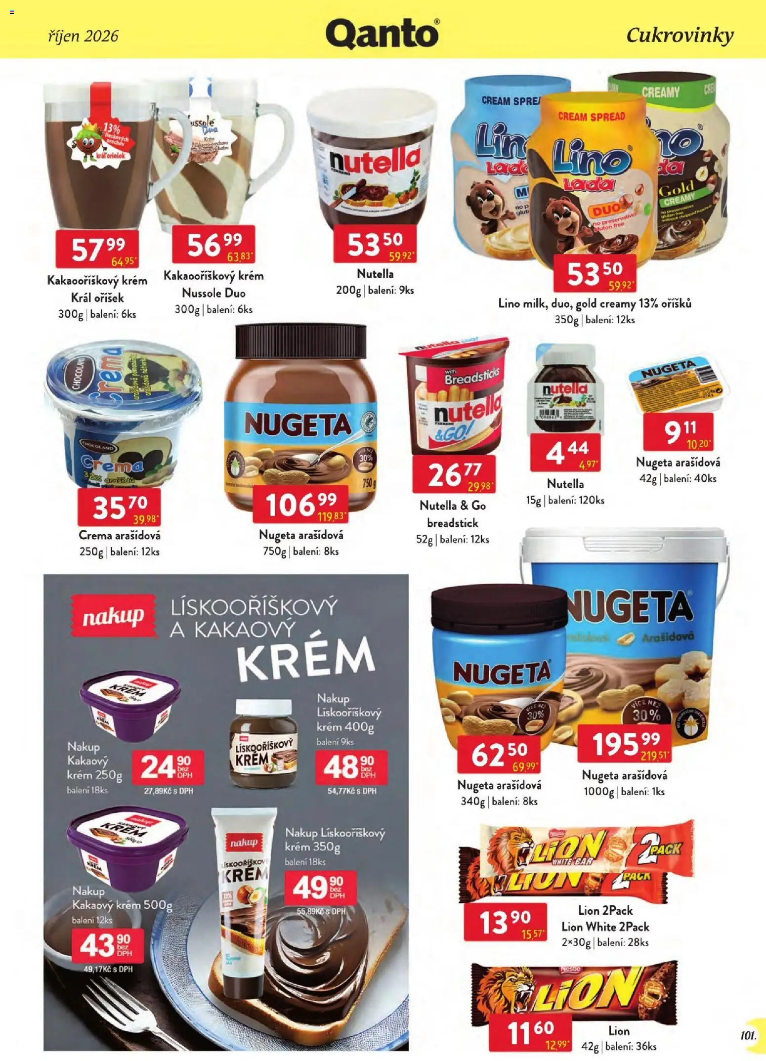 Astur & Qanto leták - Velkoobchod 10/2026 od 01.10.2026 | Strana: 101 | Produkty: Krém, Nugeta, Cukrovinky, Nutella