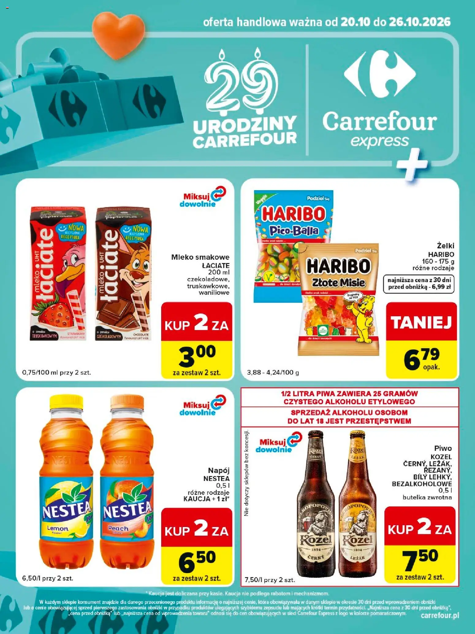 Carrefour gazetka - Express II od 20.10.2026 | Strona: 2 | Produkty: Leżak, Mleko, Żelki, Piwo
