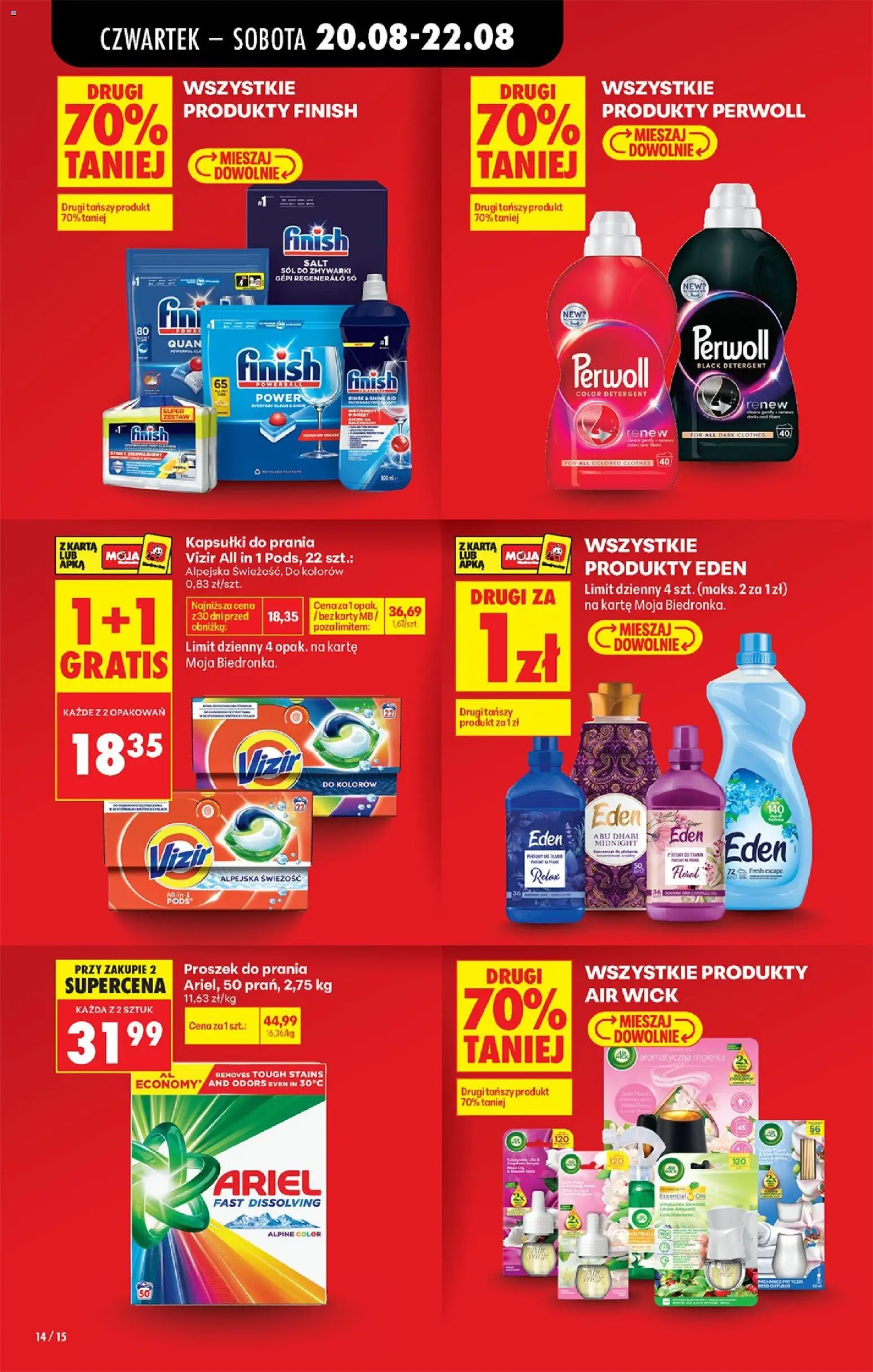 Biedronka gazetka od czwartku od 20.08.2026 | Strona: 16 | Produkty: Air Wick, Perwoll, Proszek do prania, Detergent