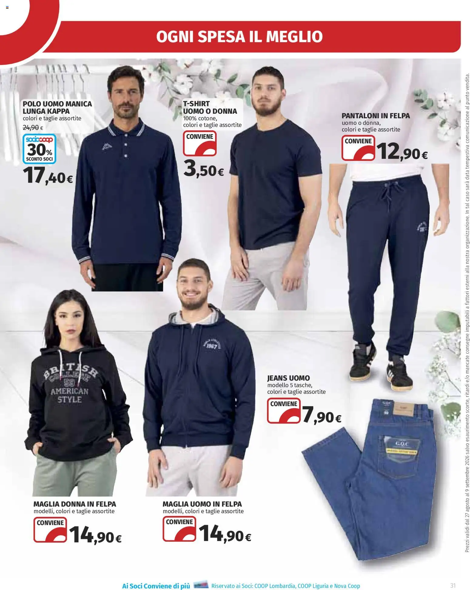 Volantino Ipercoop del 27/08/2026 | Pagina: 31 | Prodotti: Felpa, Jeans, Data, Polo