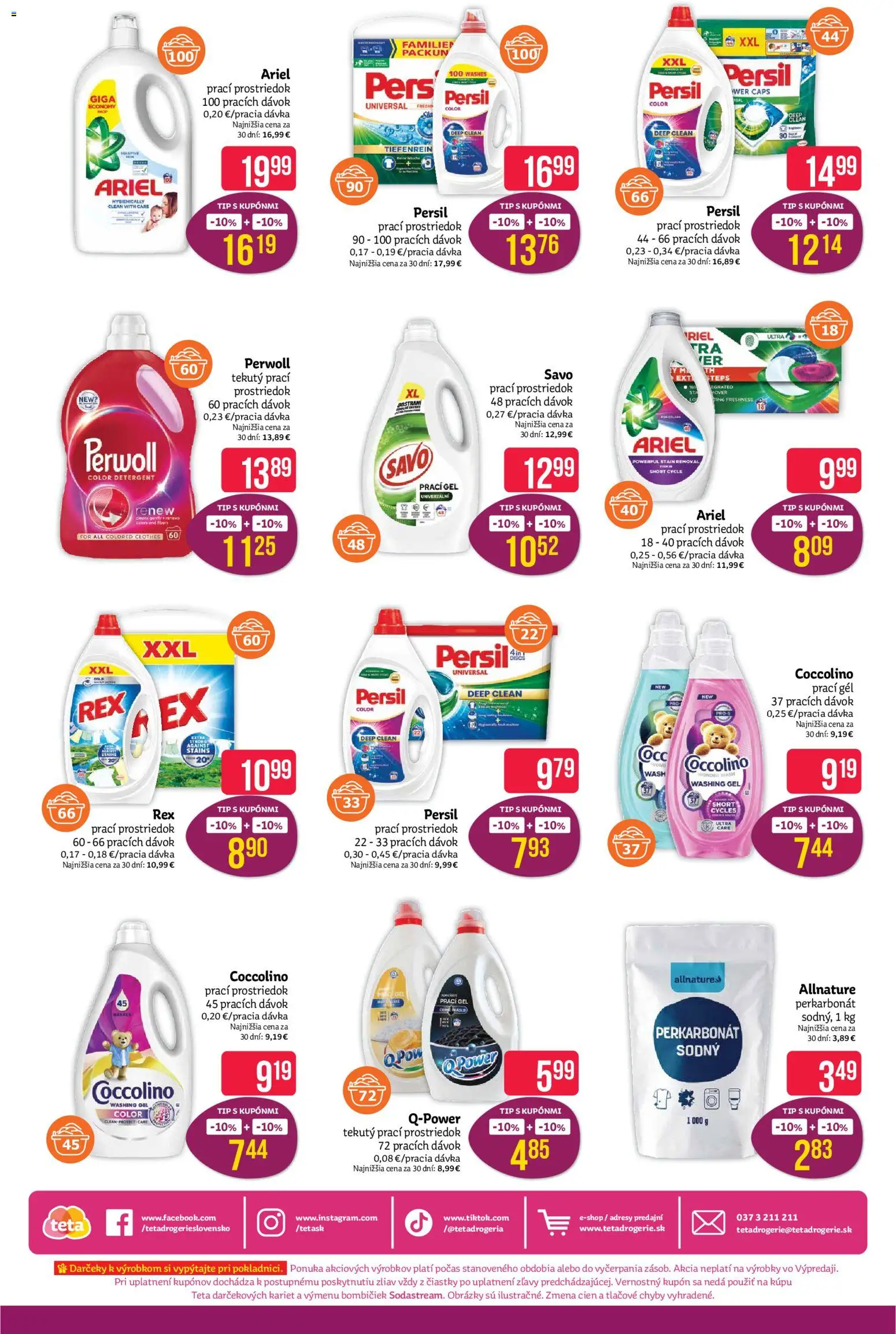 Nové Teta drogerie akcie – leták je platný od 12.10.2026 | Strana: 16 | Produkty: Perwoll, Prací gél, Ariel, Coccolino