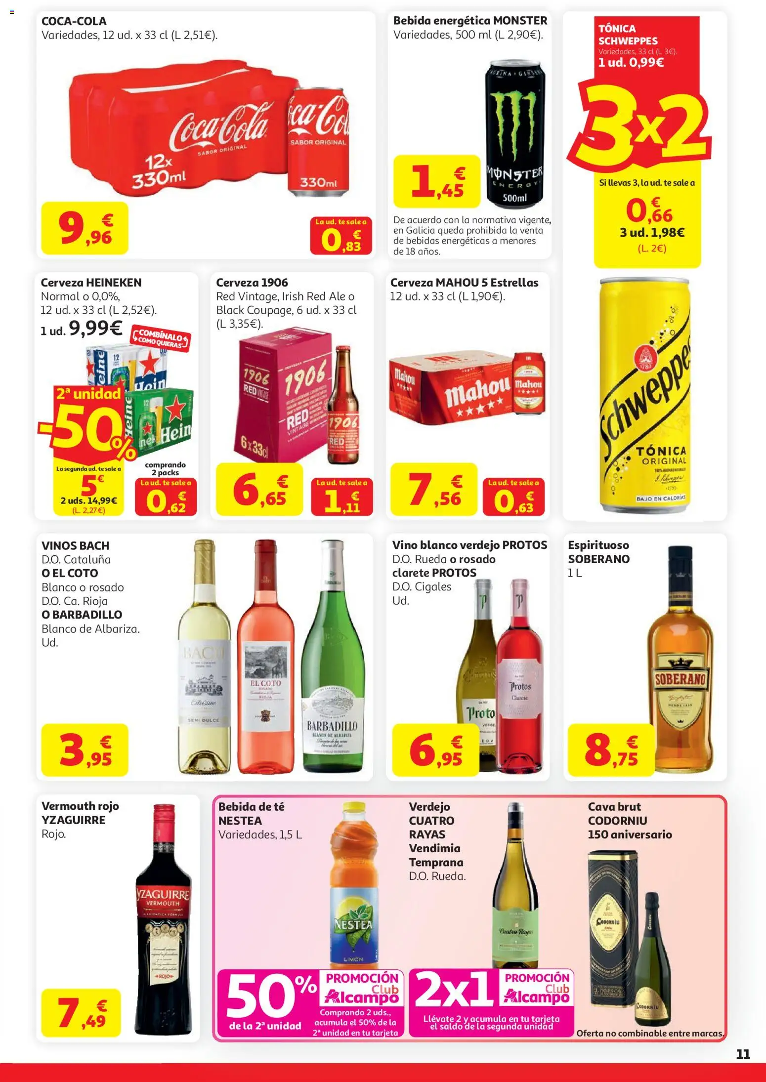 Alcampo Superstore │ válido desde el 07.04.2026 | Página: 11 | Productos: Vino, Cerveza, Té, Σπανάκι