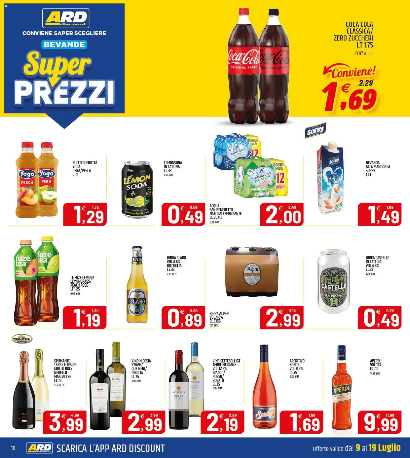 Volantino ARD Discount del 09/07/2026 | Pagina: 10 | Prodotti: Succo, Pesca, Aperol, Bottiglia