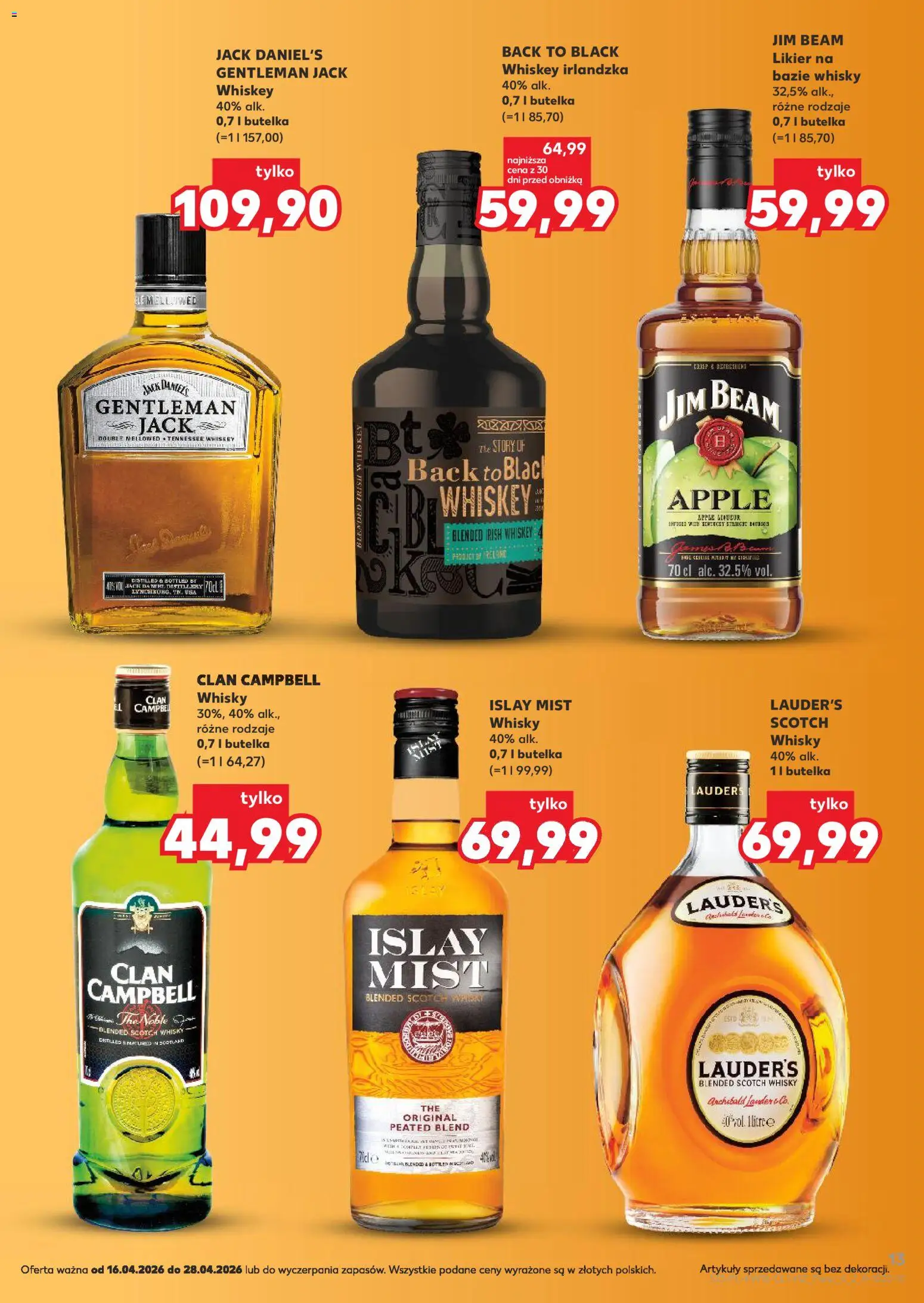 Kaufland Polsko leták - Barek od 16.04.2026 | Strana: 13 | Produkty: Whiskey, Whisky, Apple, Jack Daniel’s