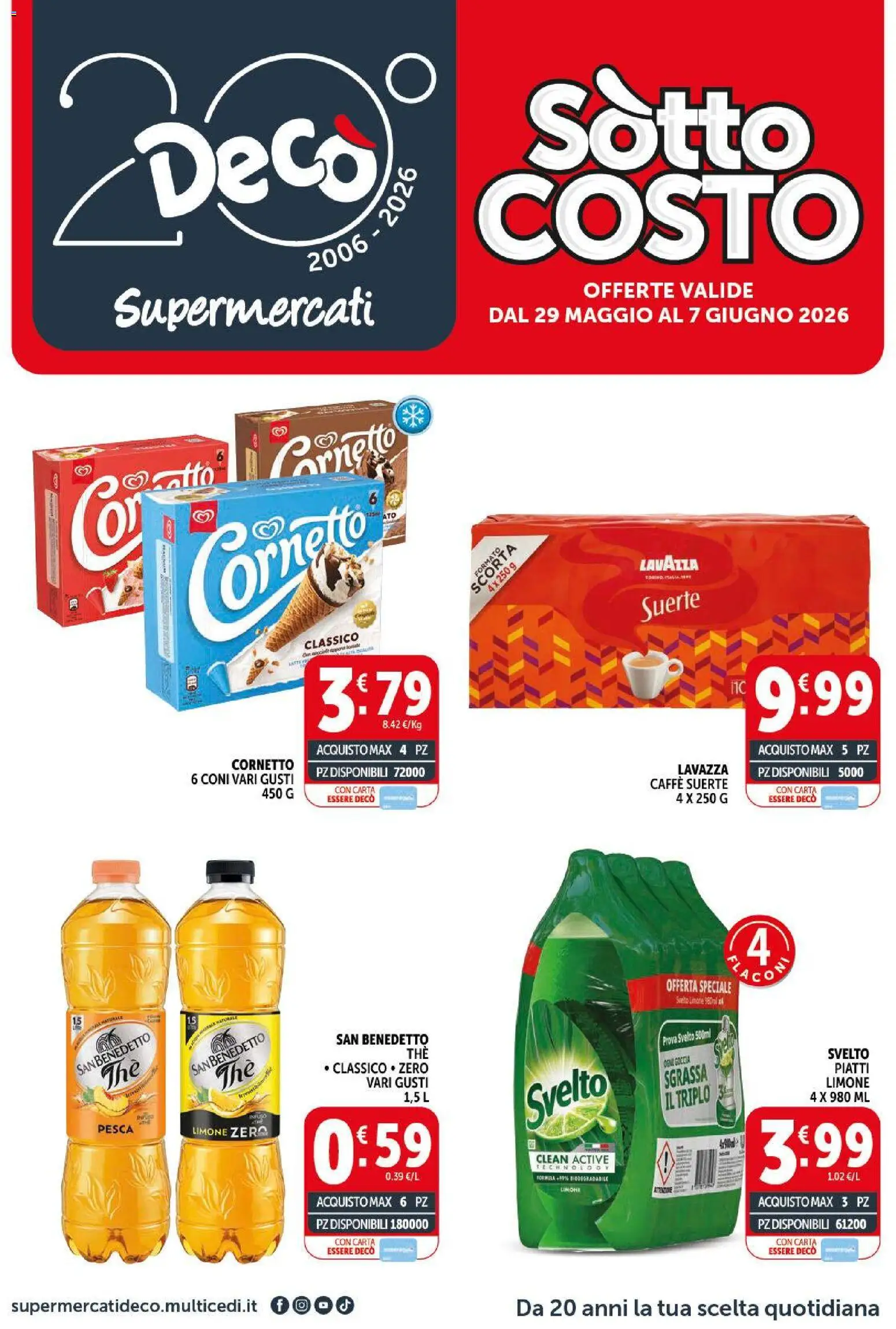 Volantino Decò del 29.05.2026 | Pagina: 1 | Prodotti: Caffè, Cornetto, Limone, Pesca