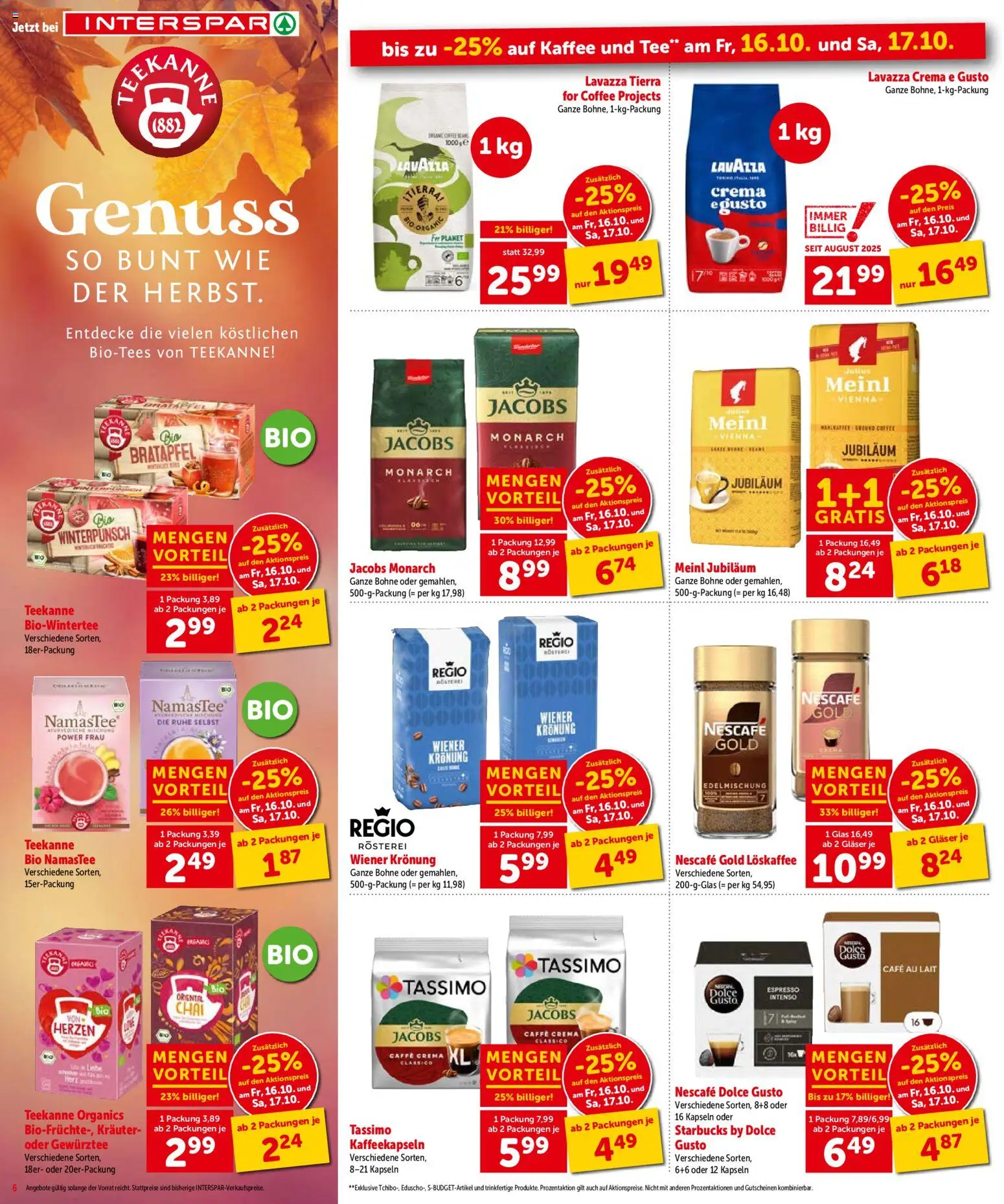 Interspar Flugblatt - Salzburg gültig ab 13.10.2026 | Seite: 6 | Produkte: Bohne, Kaffee, Tee