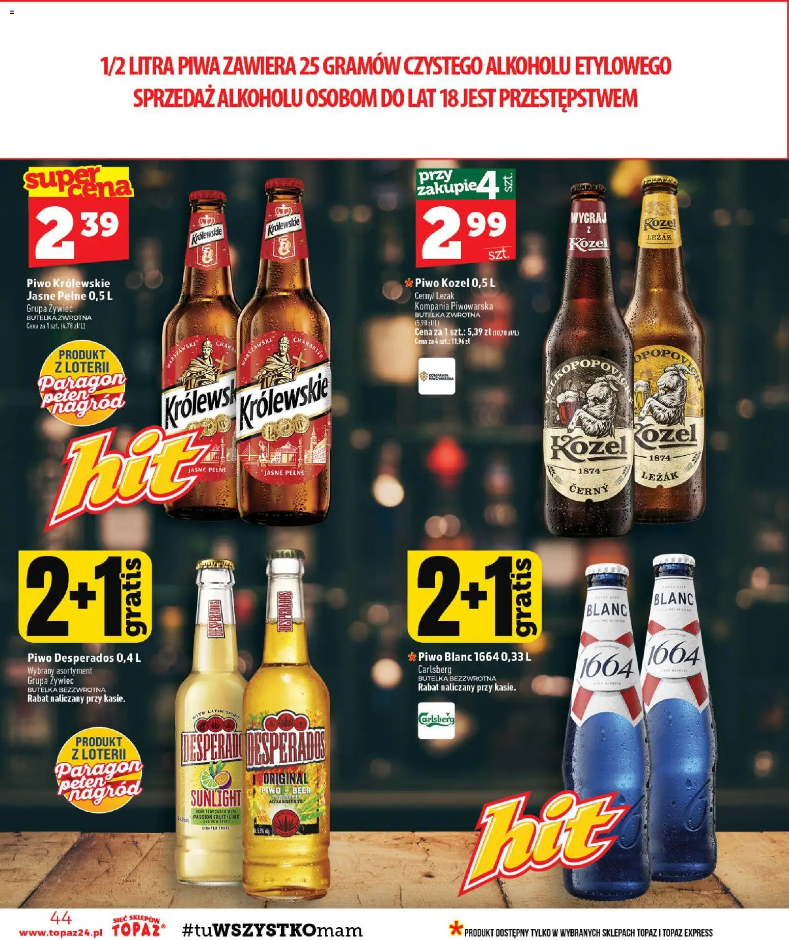 Topaz gazetka od 03.09.2026 | Strona: 44 | Produkty: Leżak, Carlsberg, Piwo Królewskie, Piwo kozel