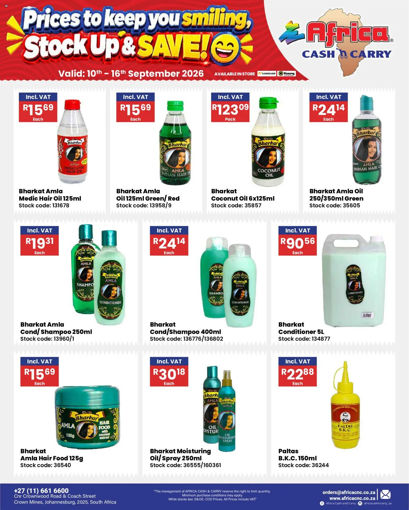 New Africa Cash & Carry catalogue – valid from 10/09/2026 | Page: 70 | Products: Oil, Conditioner, Hair oil, Stock