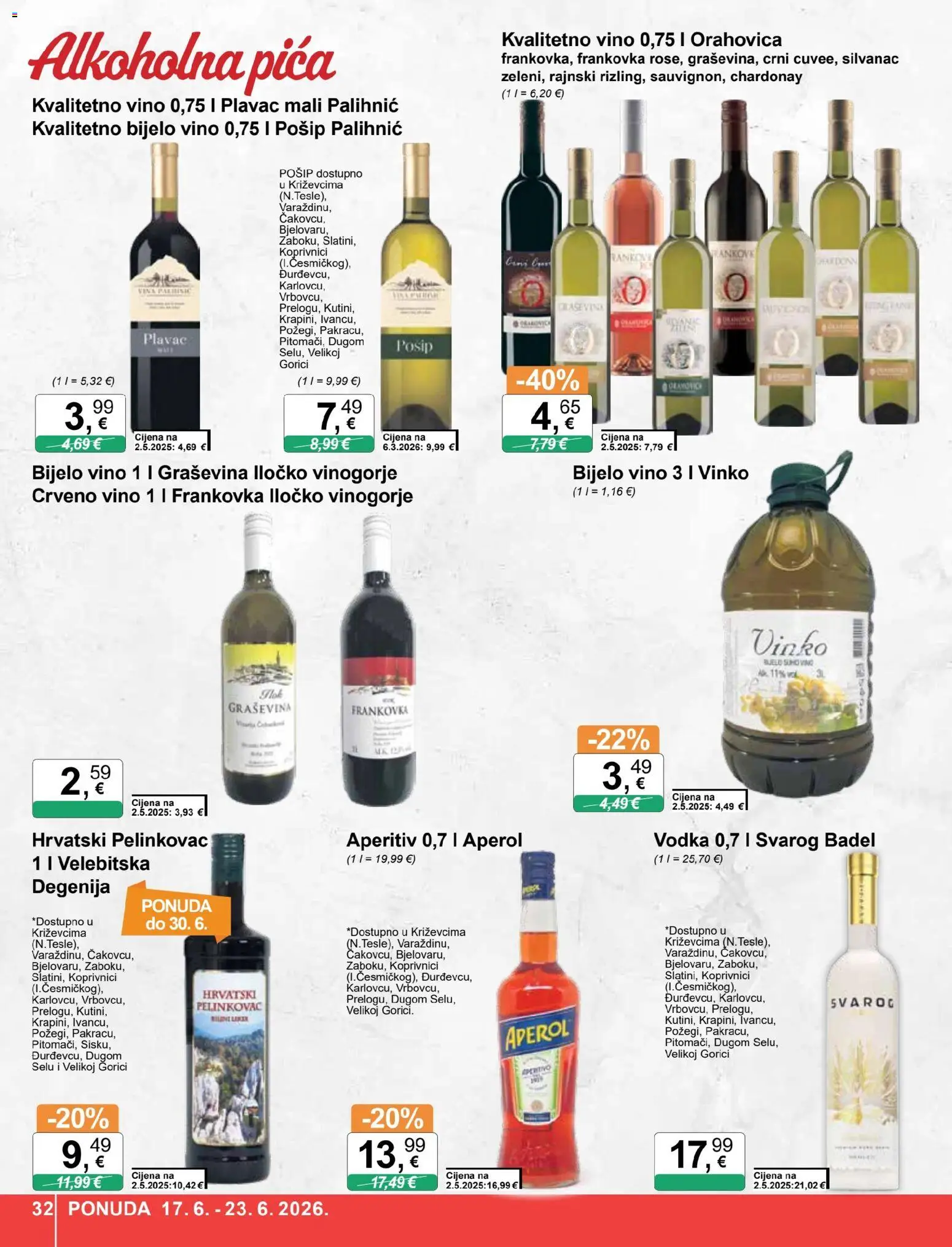 KTC katalog | vrijedi od 17.06.2026 | Stranica: 32 | Proizvodi: Pelinkovac, Bijelo vino, Liker, Vodka
