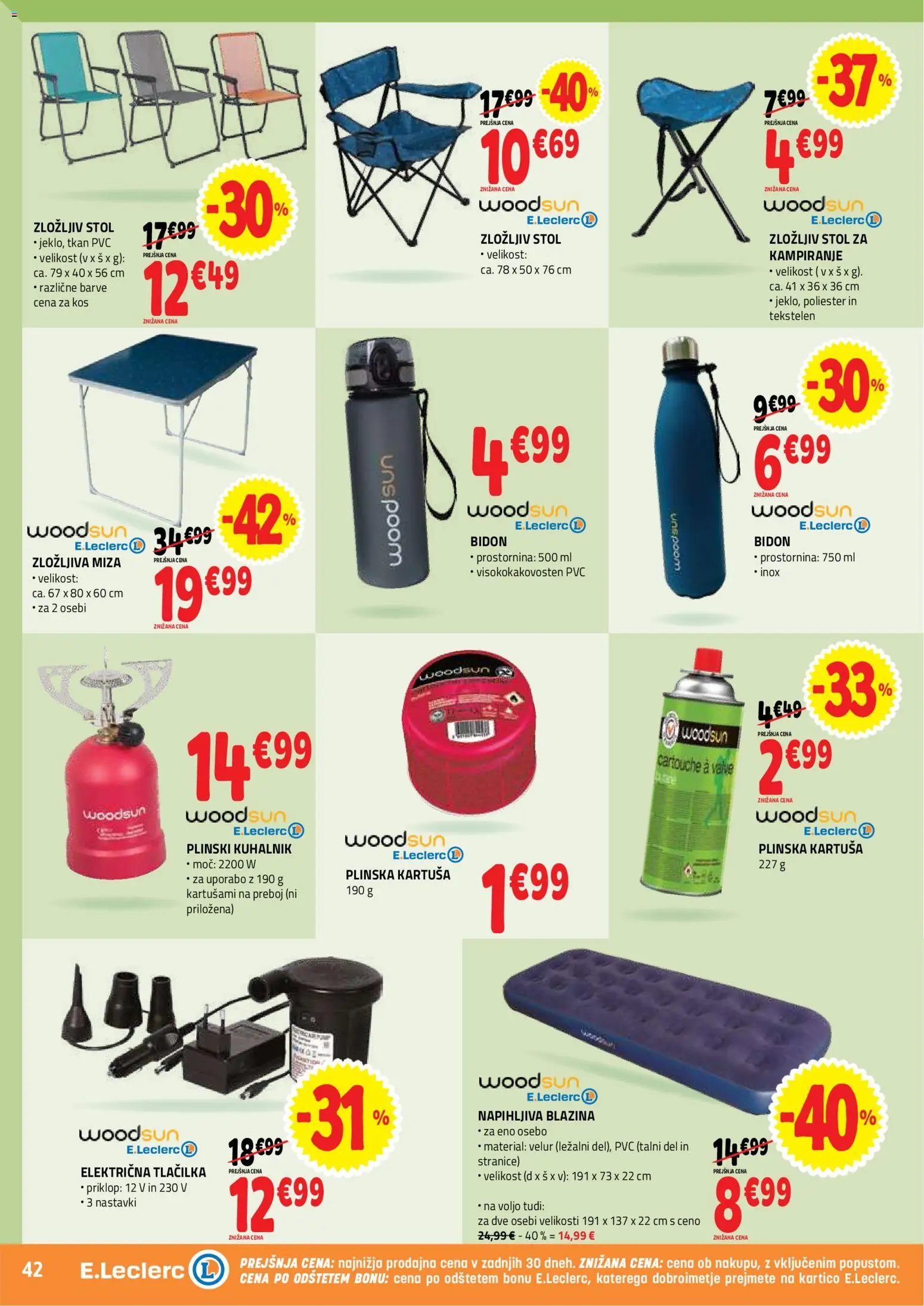 Novi E.leclerc katalog ponudbe – veljaven od 20.05.2026 | Stran: 42 | Izdelki: Napihljiva blazina, Blazina, Miza, Stol