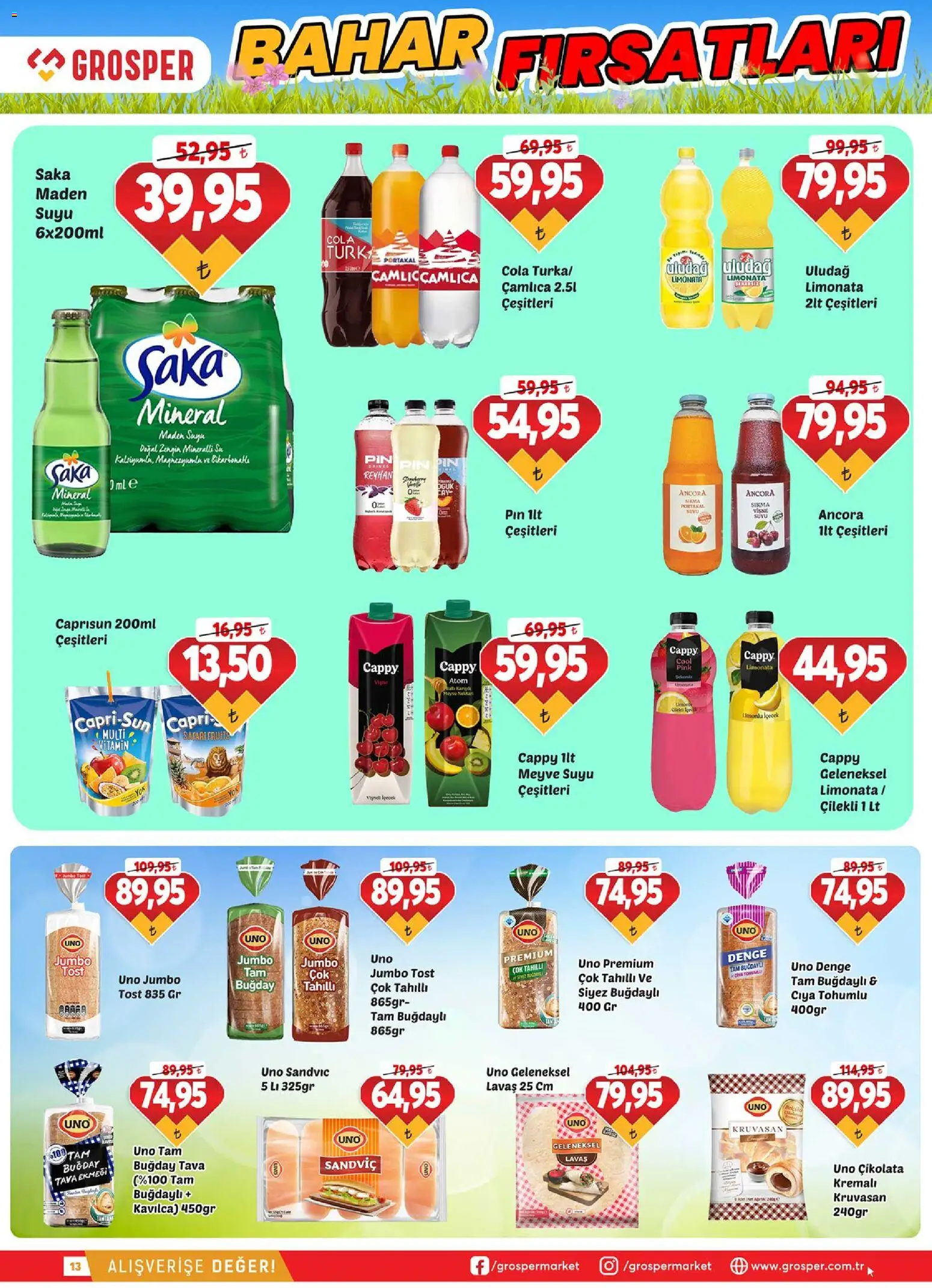 Grosper Katalog - 08.04.2026 tarihinden itibaren geçerlidir | Sayfa: 13 | Ürünler: Limonata, Meyve suyu, Meyve, Maden suyu