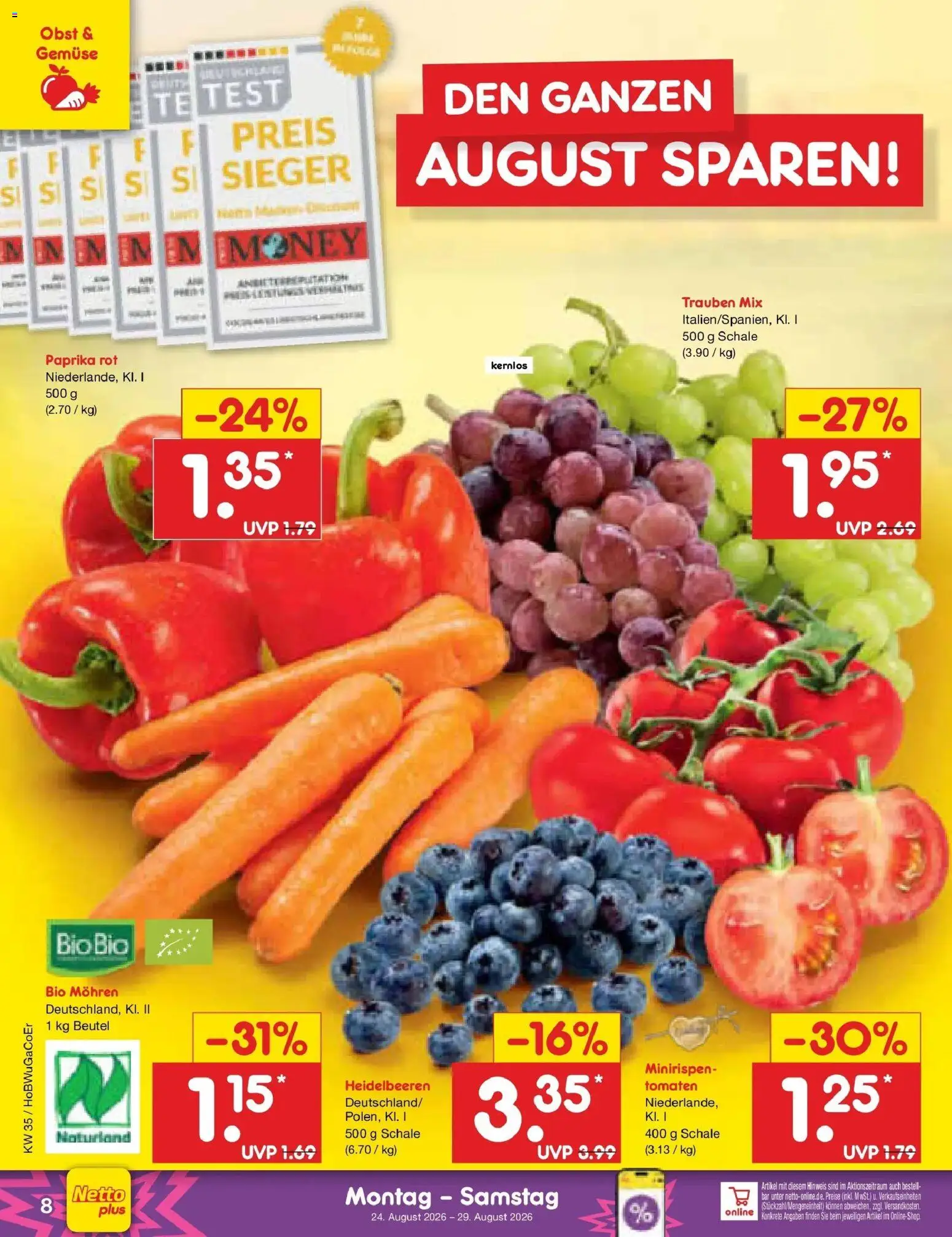Netto Marken-Discount Prospekt Leipzig (ab 24.08.2026) » Angebote | Seite: 10 | Produkte: Tomaten, Gemüse, Paprika, Obst