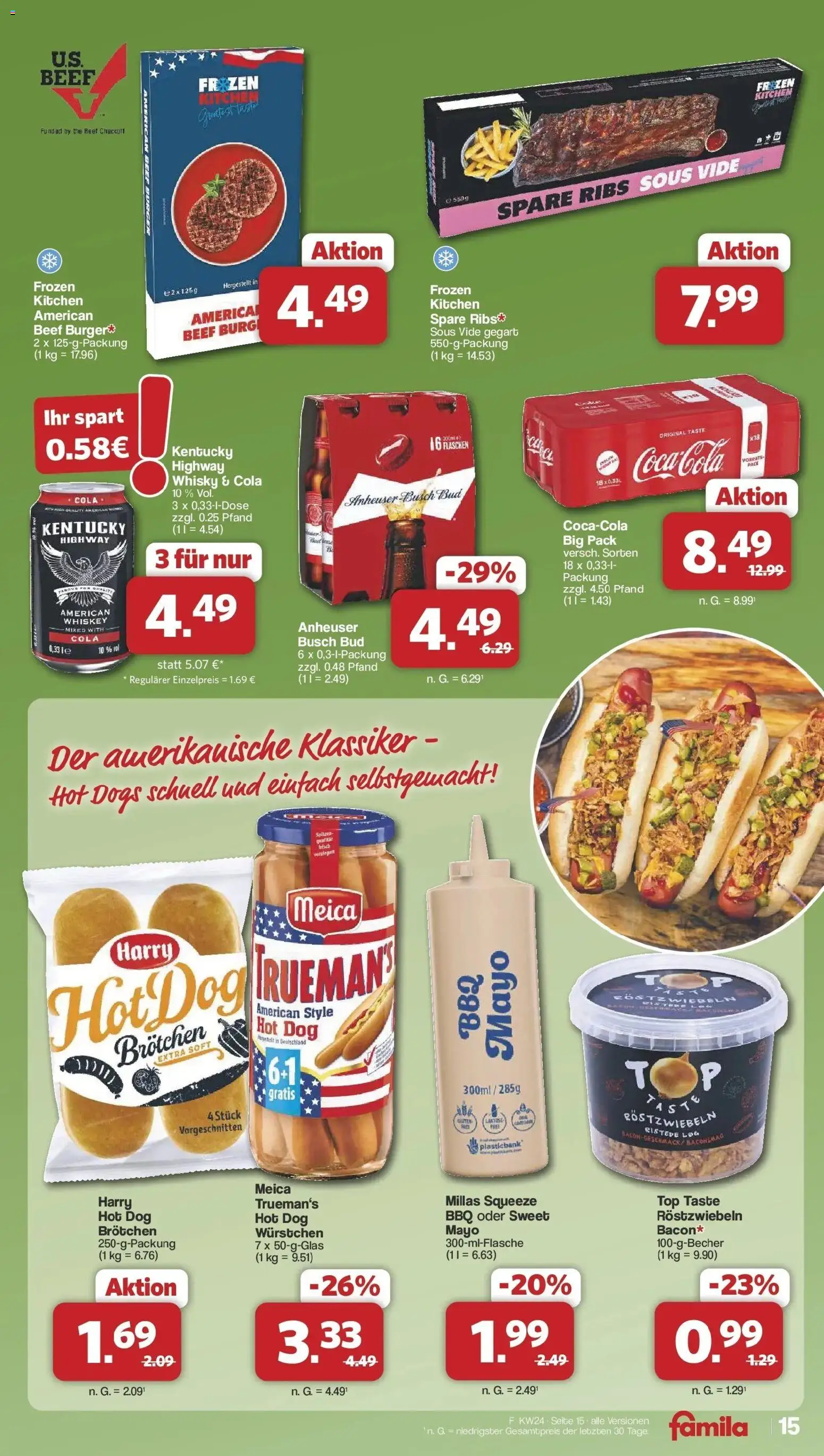 Famila Nordwest Wochenangebote – gültig ab 08.06.2026 | Seite: 15 | Produkte: Whisky, Spare ribs, Burger, Whiskey