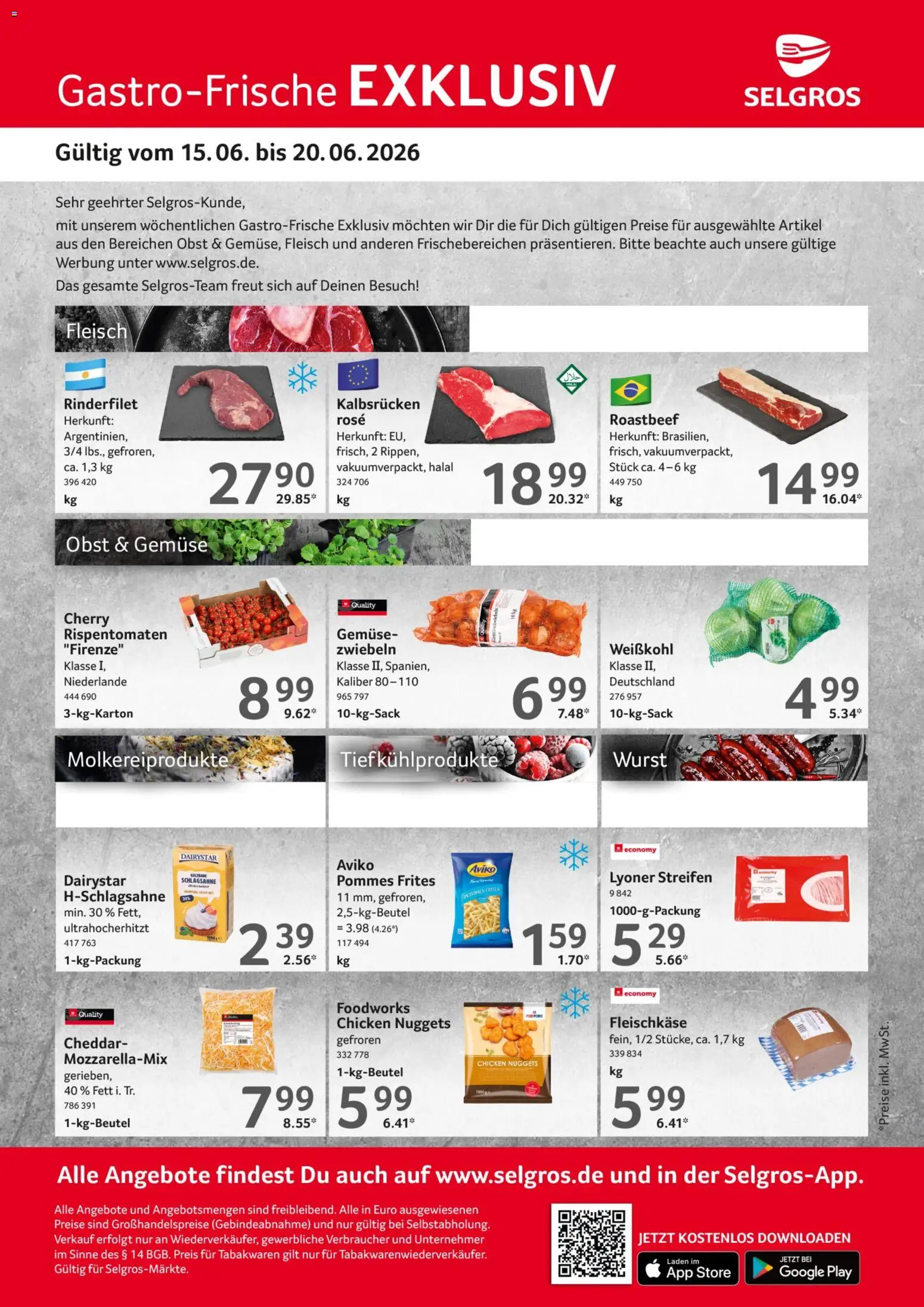 Selgros Gastro Angebote – gültig ab 15.06.2026 | Seite: 1 | Produkte: Rinderfilet, Pommes, Pommes frites, Gemüse