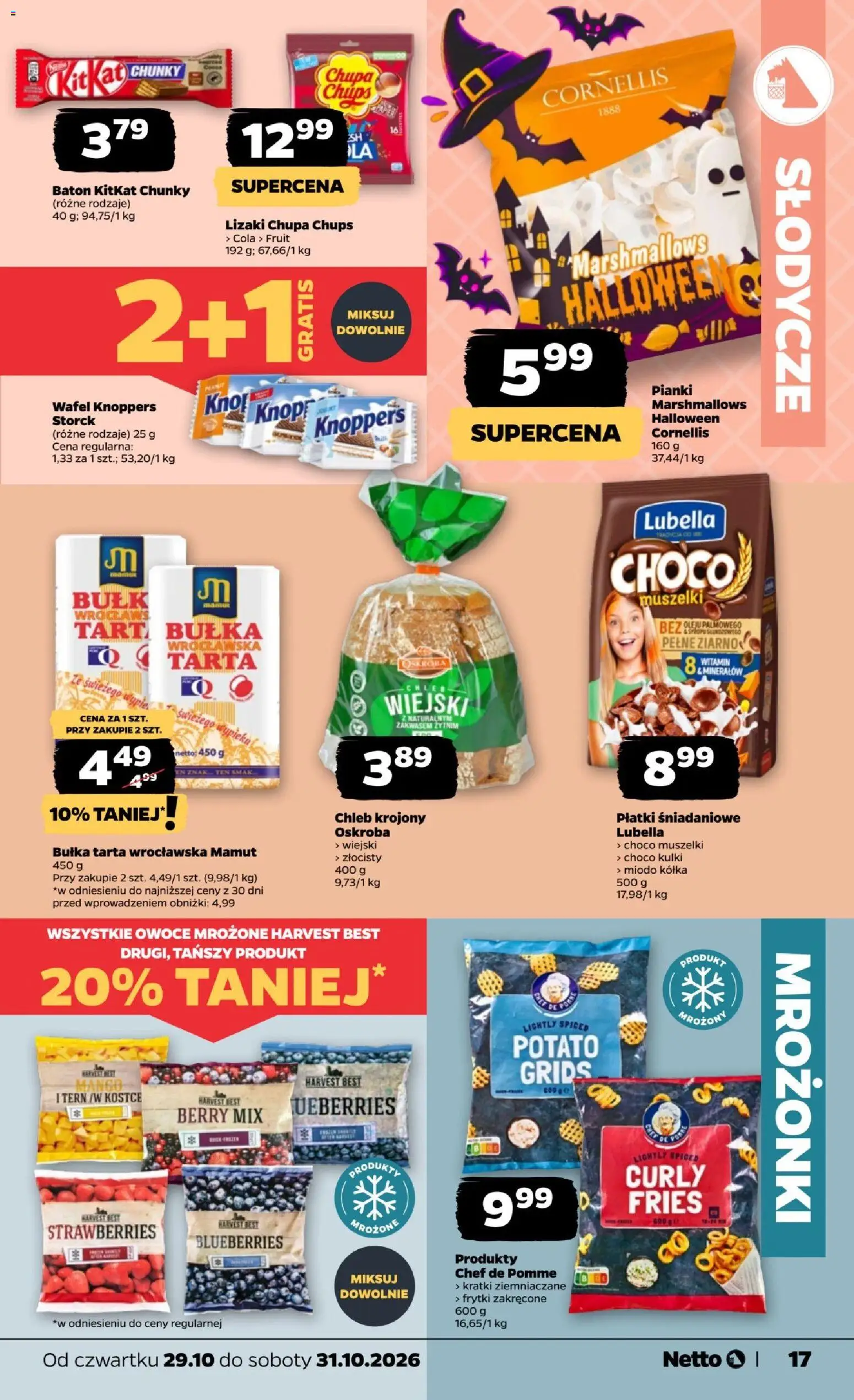 Netto gazetka od czwartku od 29.10.2026 | Strona: 17 | Produkty: Bułka tarta, Baton, Lizaki, Płatki
