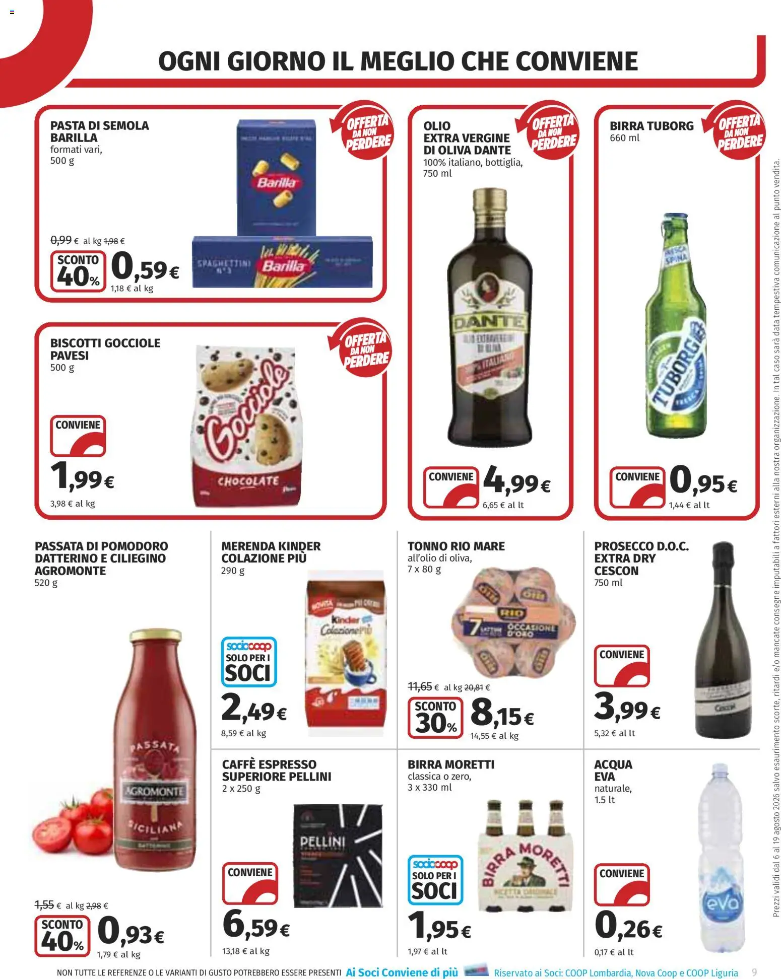 Volantino COOP del 06/08/2026 | Pagina: 9 | Prodotti: Biscotti, Prosecco, Pomodoro, Passata di pomodoro