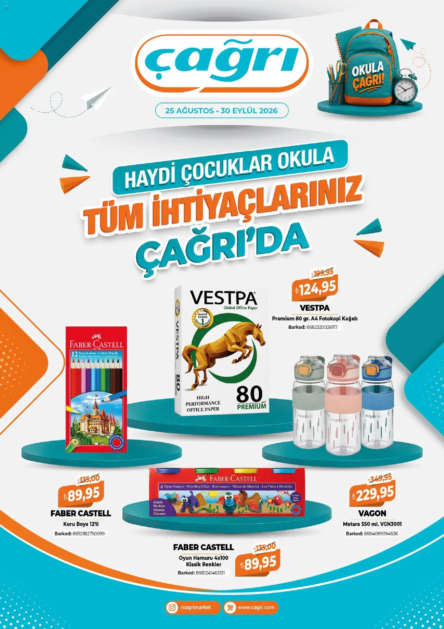 Çağrı Market - Kırtasiye Katalog - 25 Ağustos 2026 tarihinden itibaren geçerlidir | Sayfa: 1 | Ürünler: Su, Oyun hamuru, Oyun