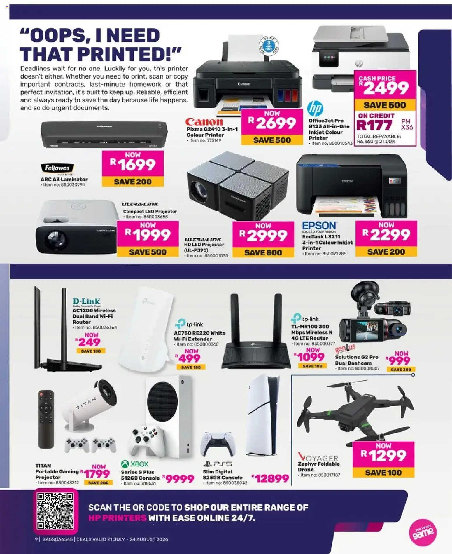 Game Catalogue electronics mania valid from 21/07/2026 | Page: 9 | Products: Xbox, Game, Laminator, Printer
