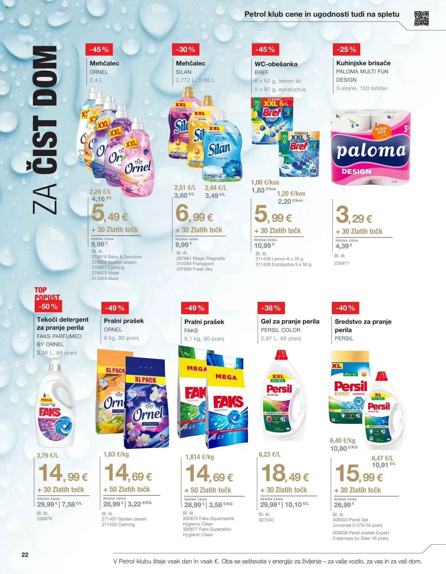Novi Petrol katalog ponudbe – veljaven od 02.03.2026 | Stran: 22 | Izdelki: Mehčalec, Pralni prašek, Kuhinjske brisače, Detergent