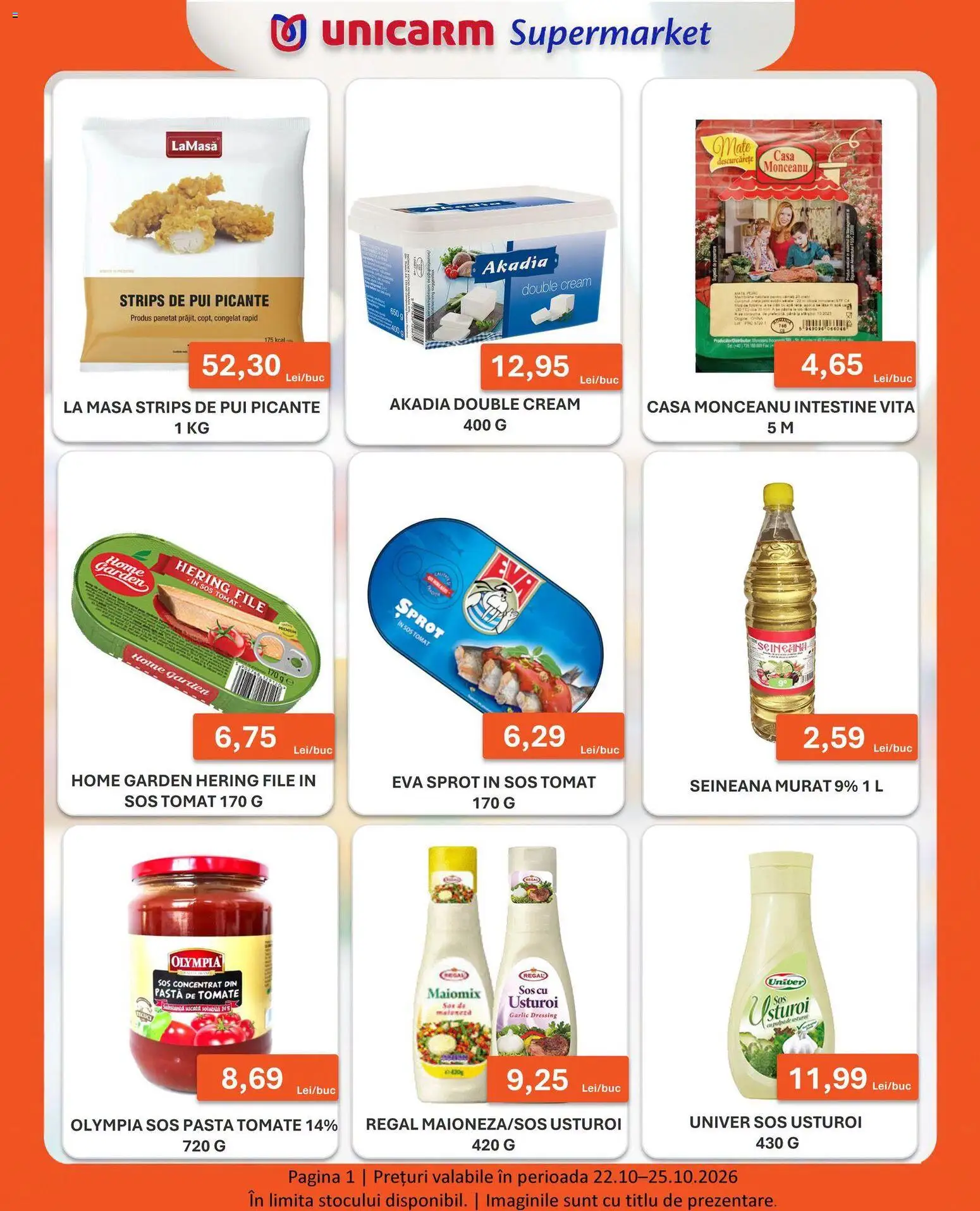 Noul catalog Unicarm – valabil de la 22.10.2026 | Pagină: 1 | Produse: Vită, Masă, Pastă de tomate, Sos