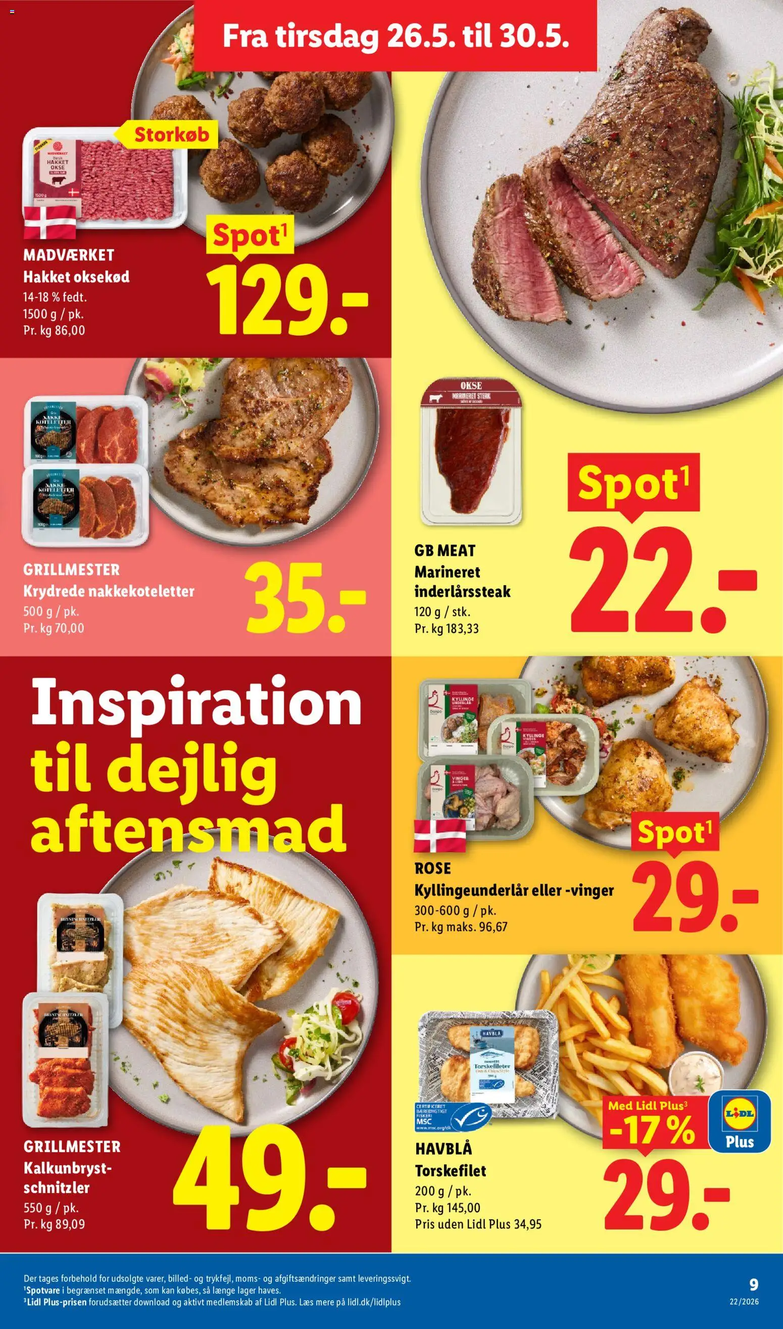 Lidl tilbudsavis – gyldig fra 26.05.2026 | Side: 14 | Produkter: Koteletter, Oksekød, Schnitzler, Torskefilet