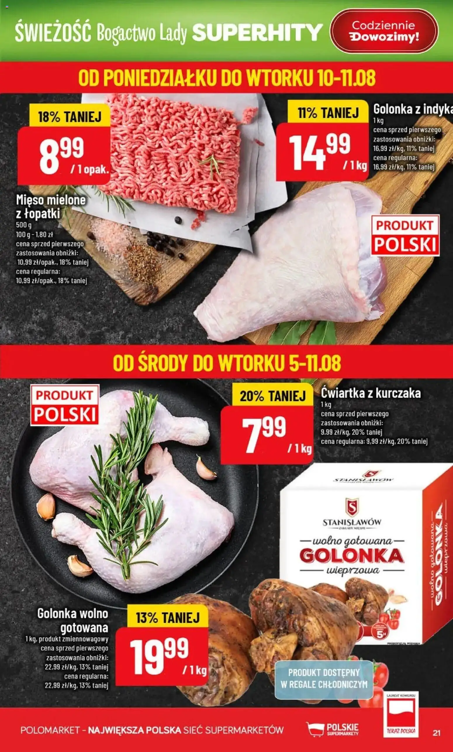 POLOmarket gazetka od 05.08.2026 | Strona: 21 | Produkty: Golonka, Mięso, Mięso mielone, Ćwiartka z kurczaka