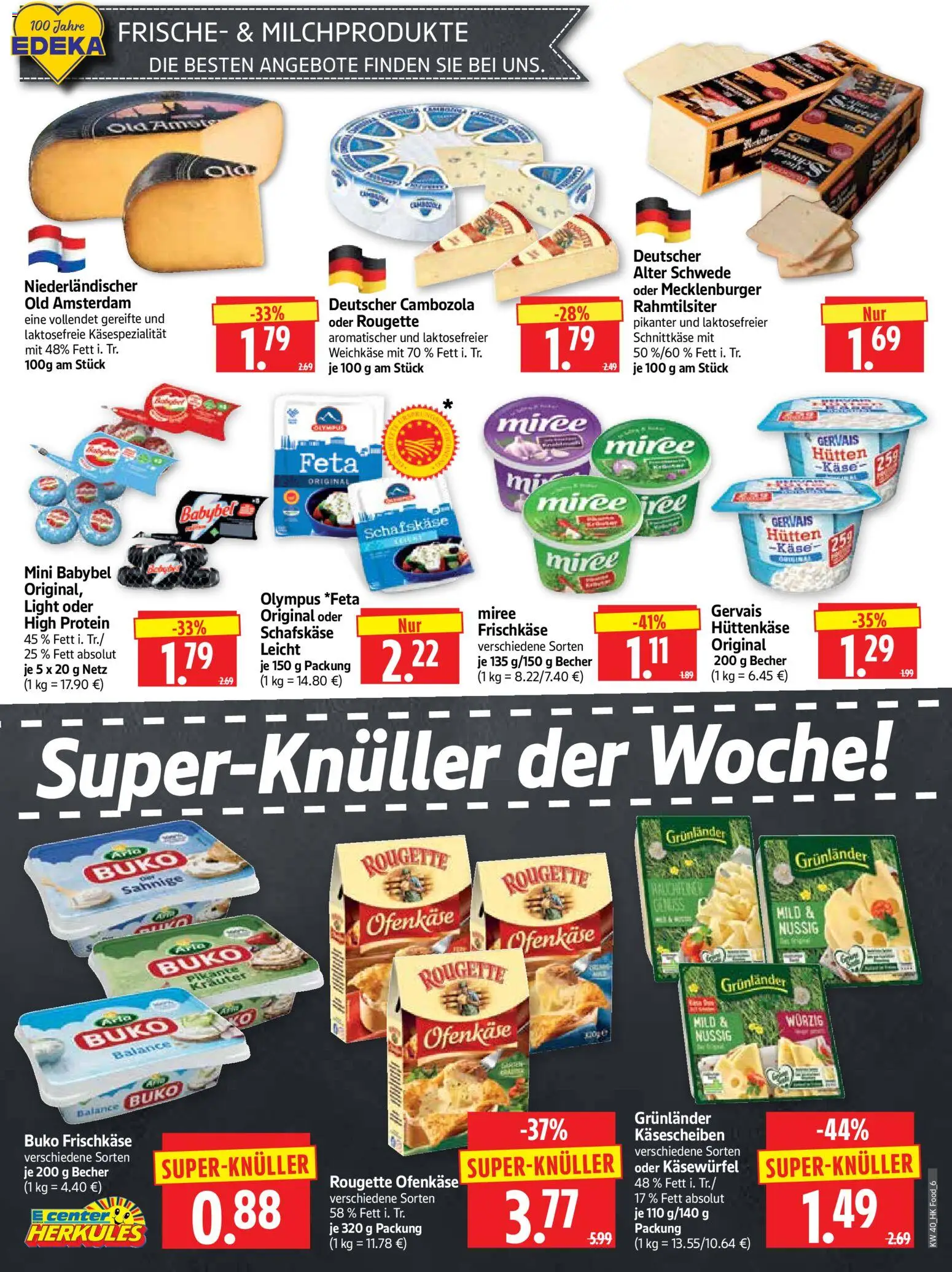 HERKULES Prospekt – gültig ab 28.09.2026 | Seite: 6 | Produkte: Rougette ofenkase, Grunlander, Babybel, Frischkase