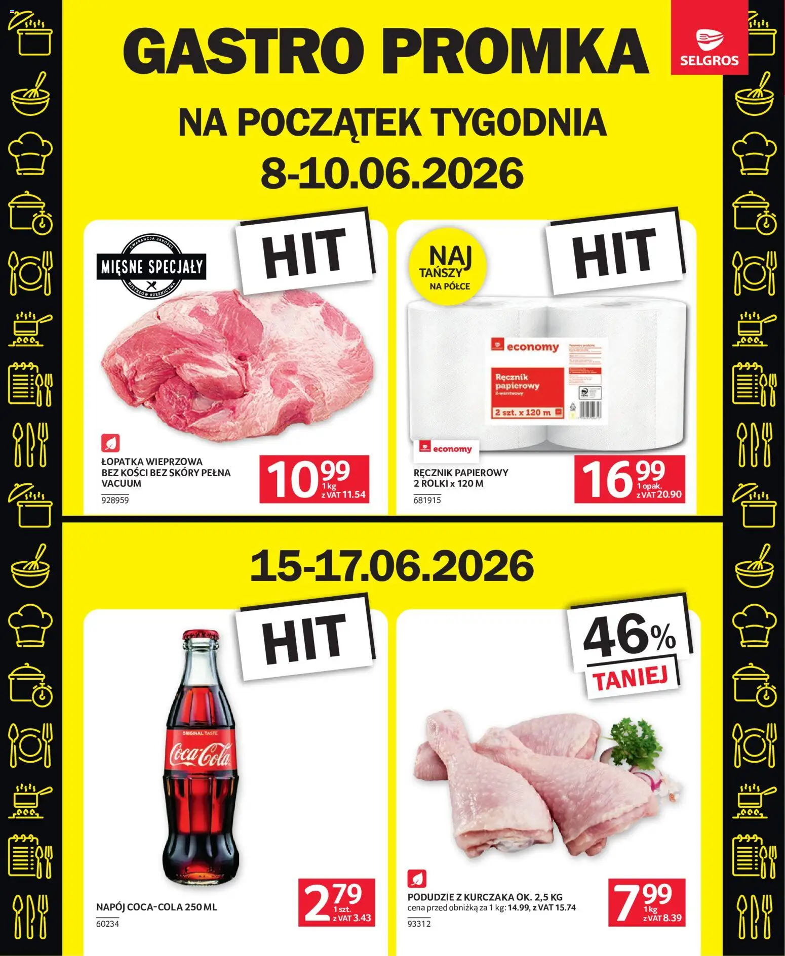 Selgros cash&carry gazetka - Oferta dla gastronomii od 02.06.2026 | Strona: 2 | Produkty: Podudzie z kurczaka, Coca cola, Łopatka wieprzowa, Ręcznik papierowy