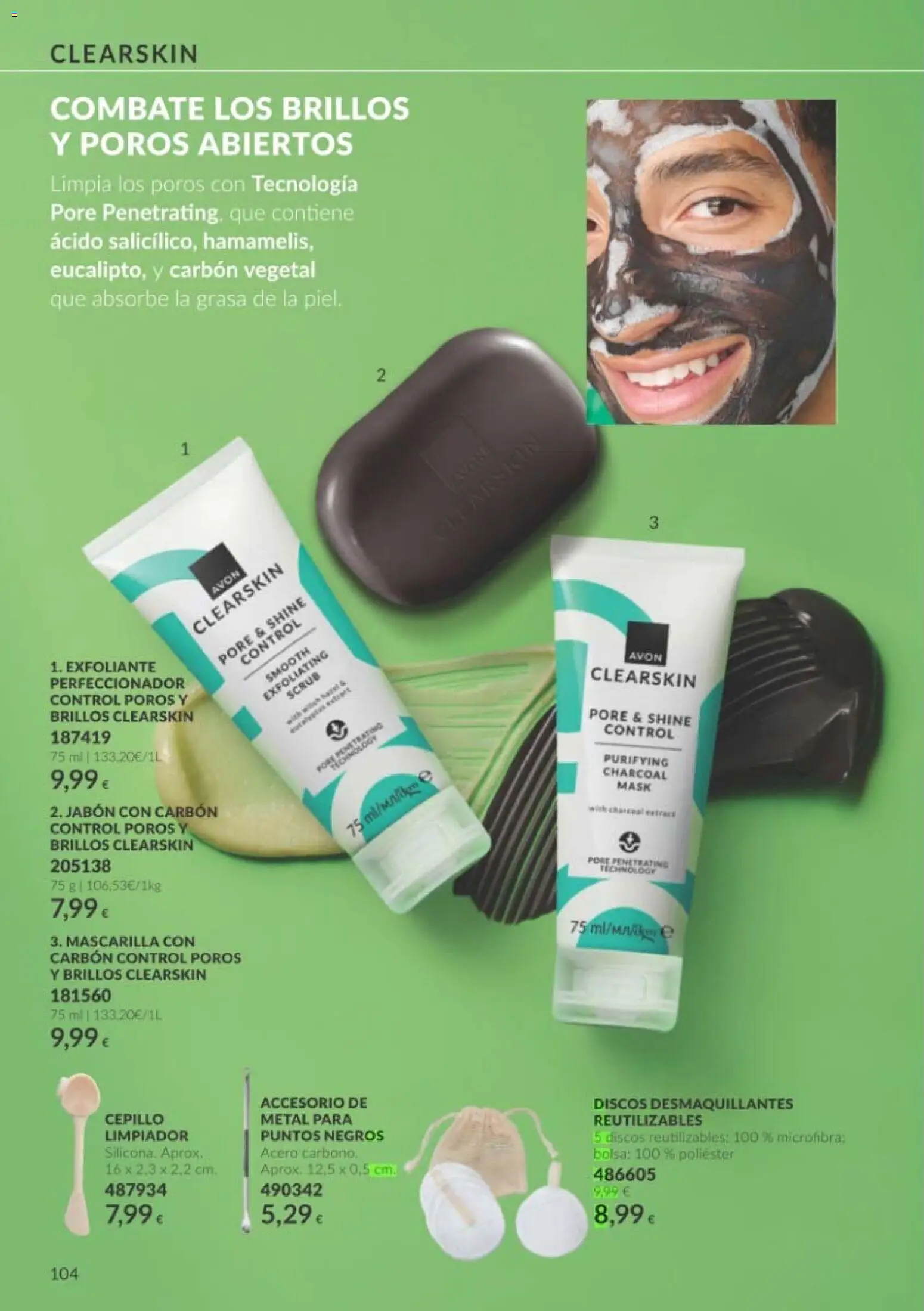 Catálogo AVON Black Friday │ válido desde el 01/11/2026 | Página: 104 | Productos: Cepillo, Jabón, Discos desmaquillantes, Exfoliante
