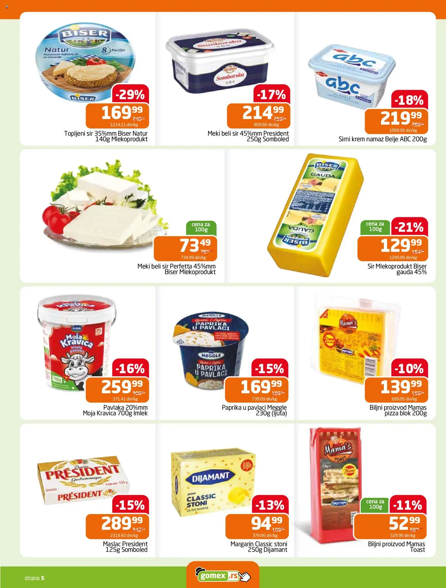 Gomex katalog - važi od 01.04.2026 | Strana: 5 | Proizvode: Maslac, Paprika, Topljeni sir, Pavlaka