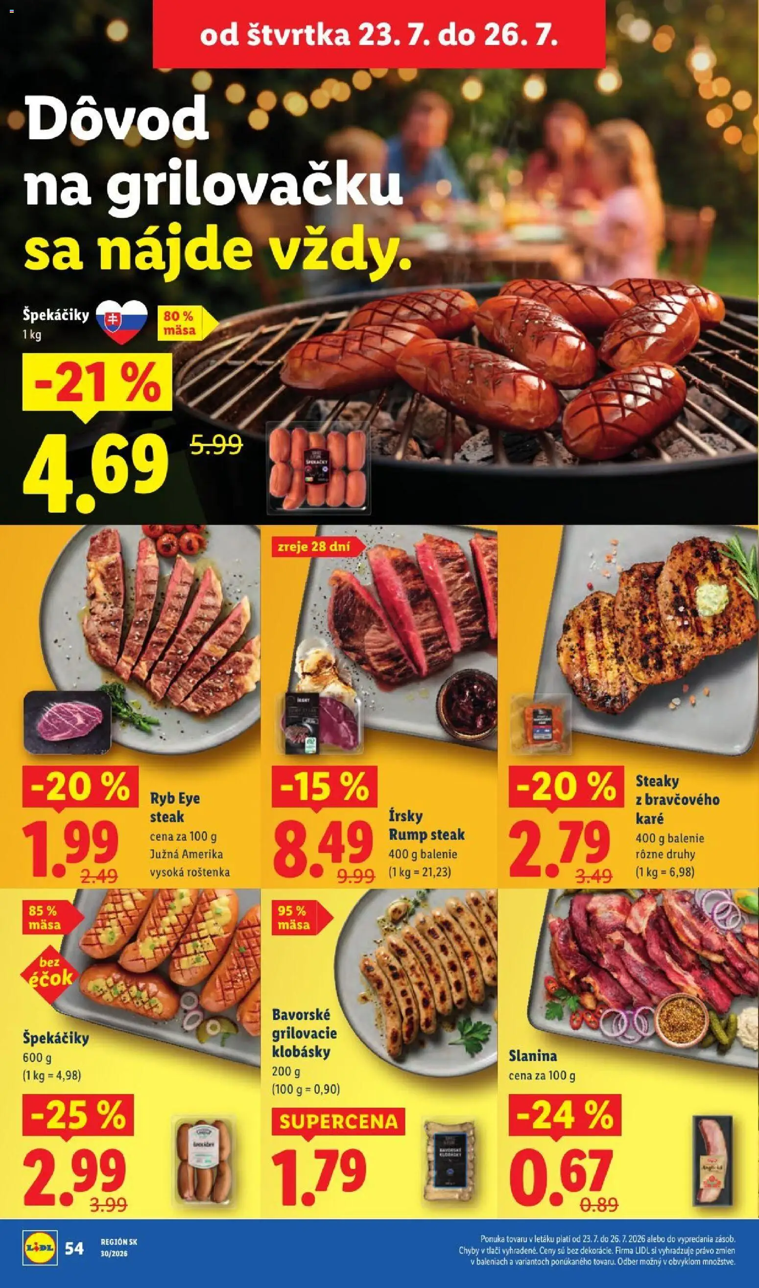 Nové Lidl akcie – leták je platný od 20.07.2026 | Strana: 76 | Produkty: Rump steak, Steak, Špekáčiky, Roštenka
