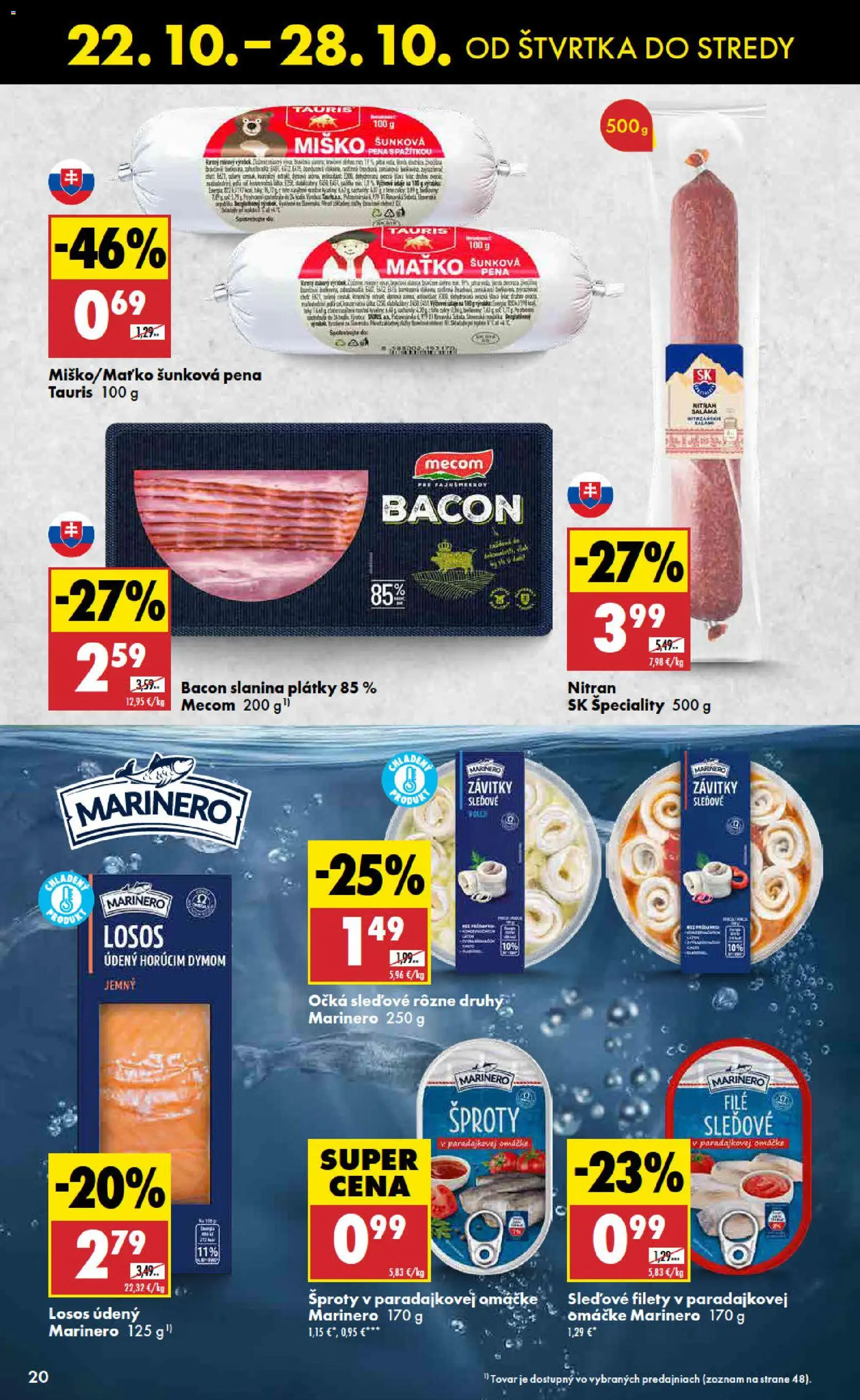 Nové Biedronka akcie – leták je platný od 22.10.2026 | Strana: 20 | Produkty: Losos údený, Slanina, Losos, Pena
