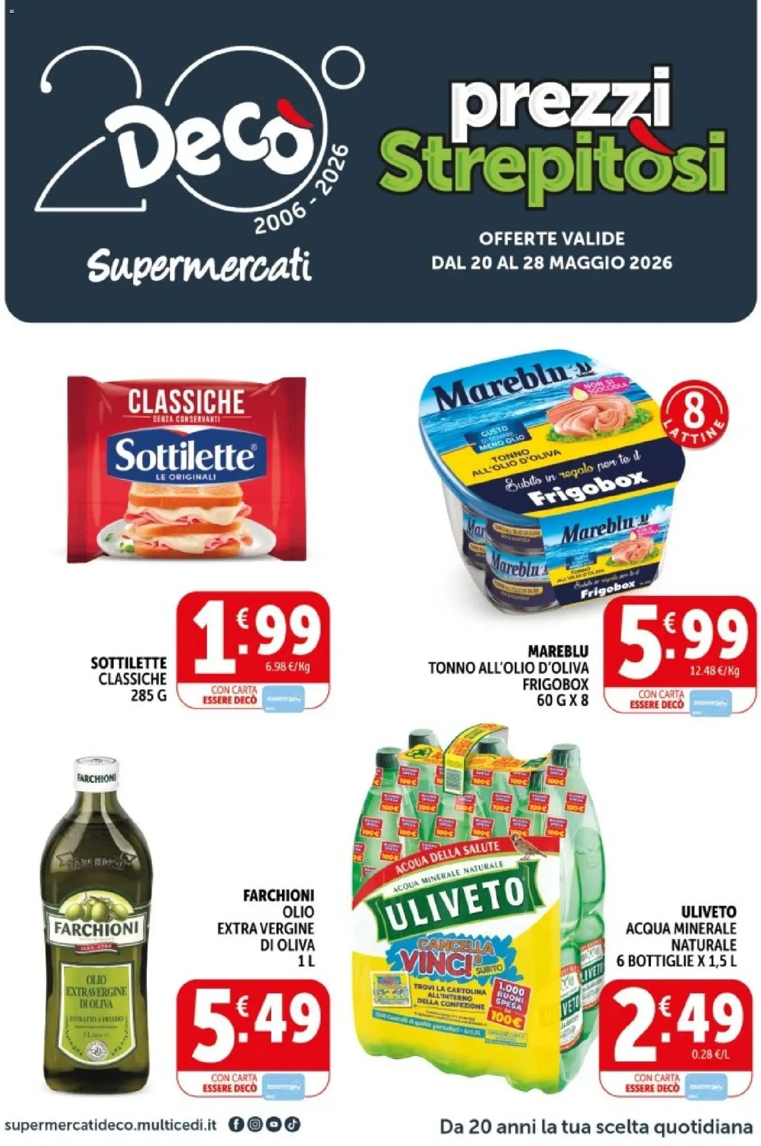 Volantino Decò del 20.05.2026 | Pagina: 1 | Prodotti: Acqua, Olio, Tonno, Acqua minerale