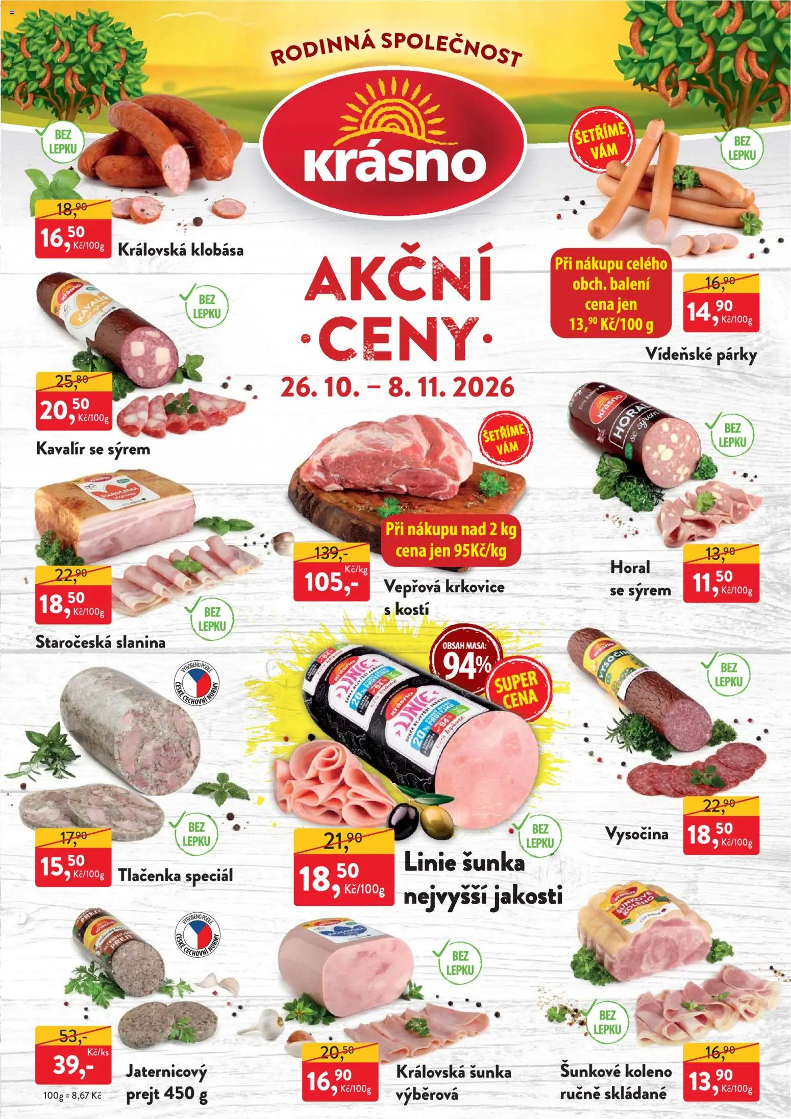 MP Krásno leták od 26.10.2026 | Strana: 1 | Produkty: Šunka, Vídeňské párky, Vysočina, Tlačenka
