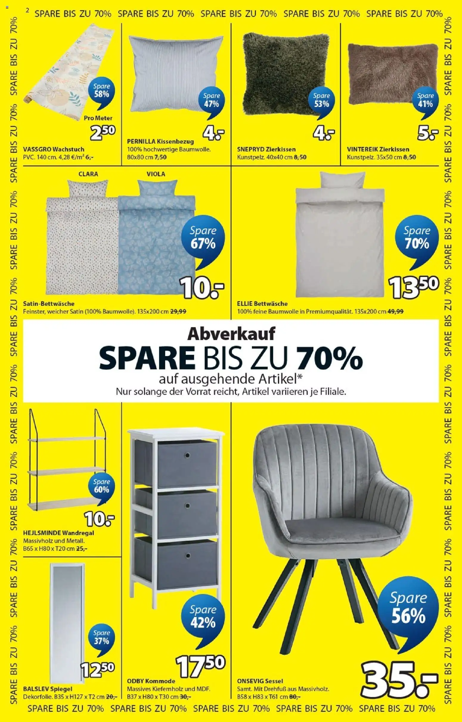 Prospekt JYSK – gültig ab 07.06.2026 | Seite: 2 | Produkte: Wandregal, Kommode, Bettwäsche, Spiegel